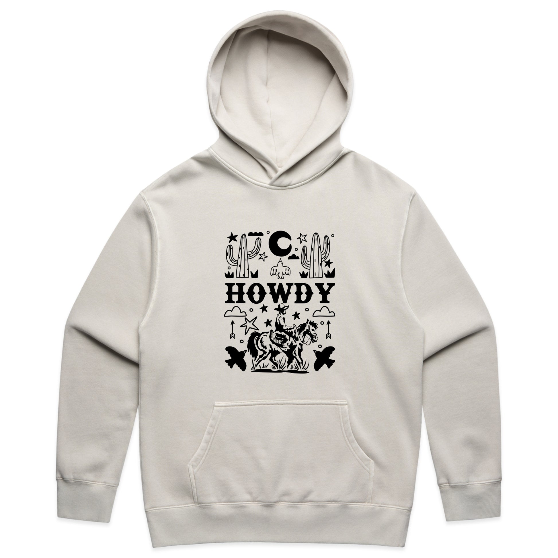 Howdy Cowboy Western Graphic with Cactus and Stars Design – Faded Hoodie