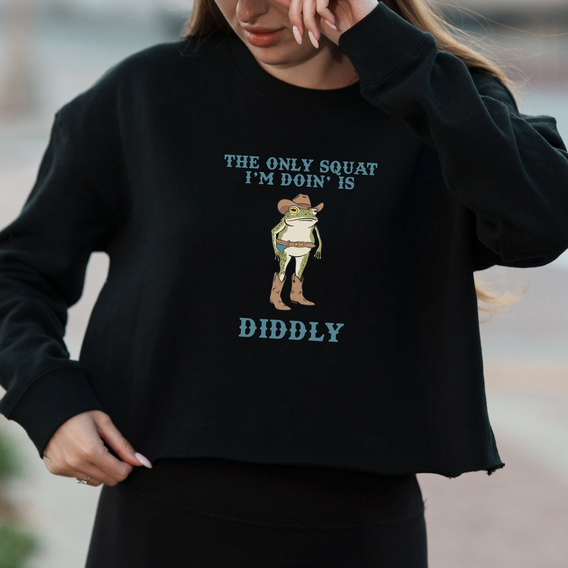 Funny Cowboy Frog with The Only Squat I'm Doin Is Diddly Text – Vintage Crop Sweatshirt