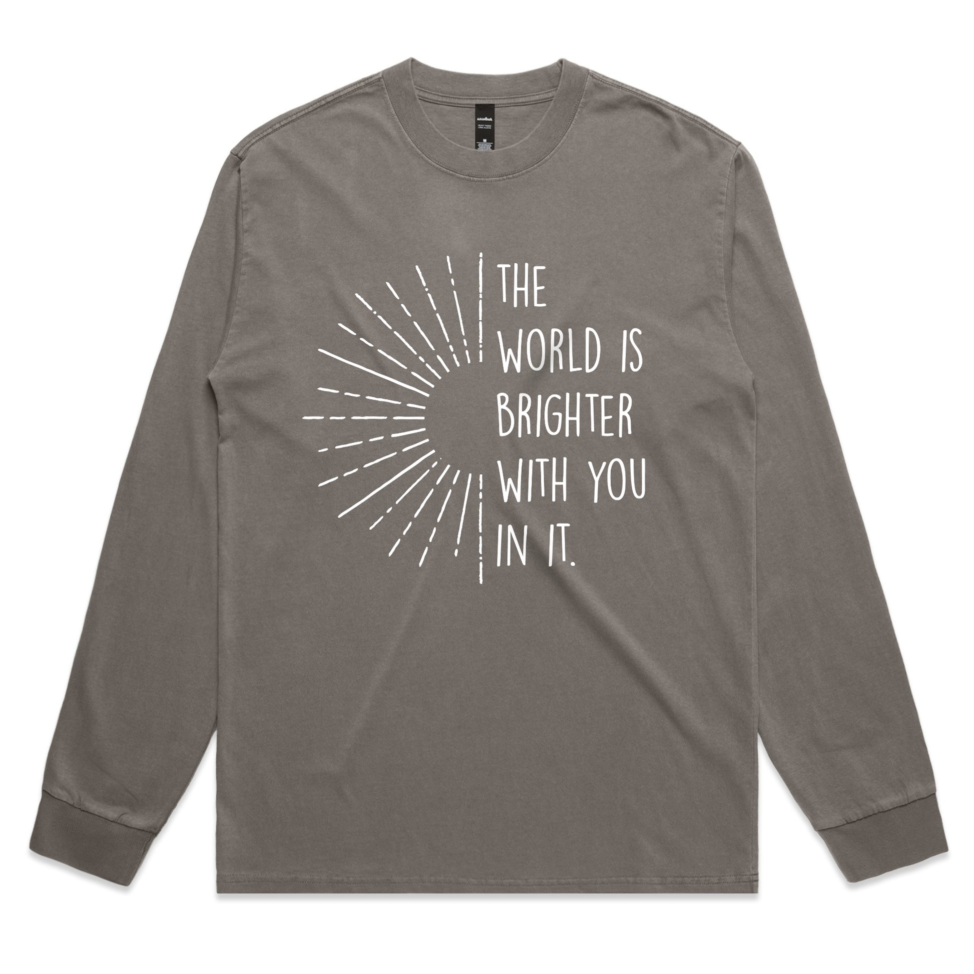 The World Is Brighter With You In It Tee – Inspirational Mental Health Sun Graphic Faded L/S