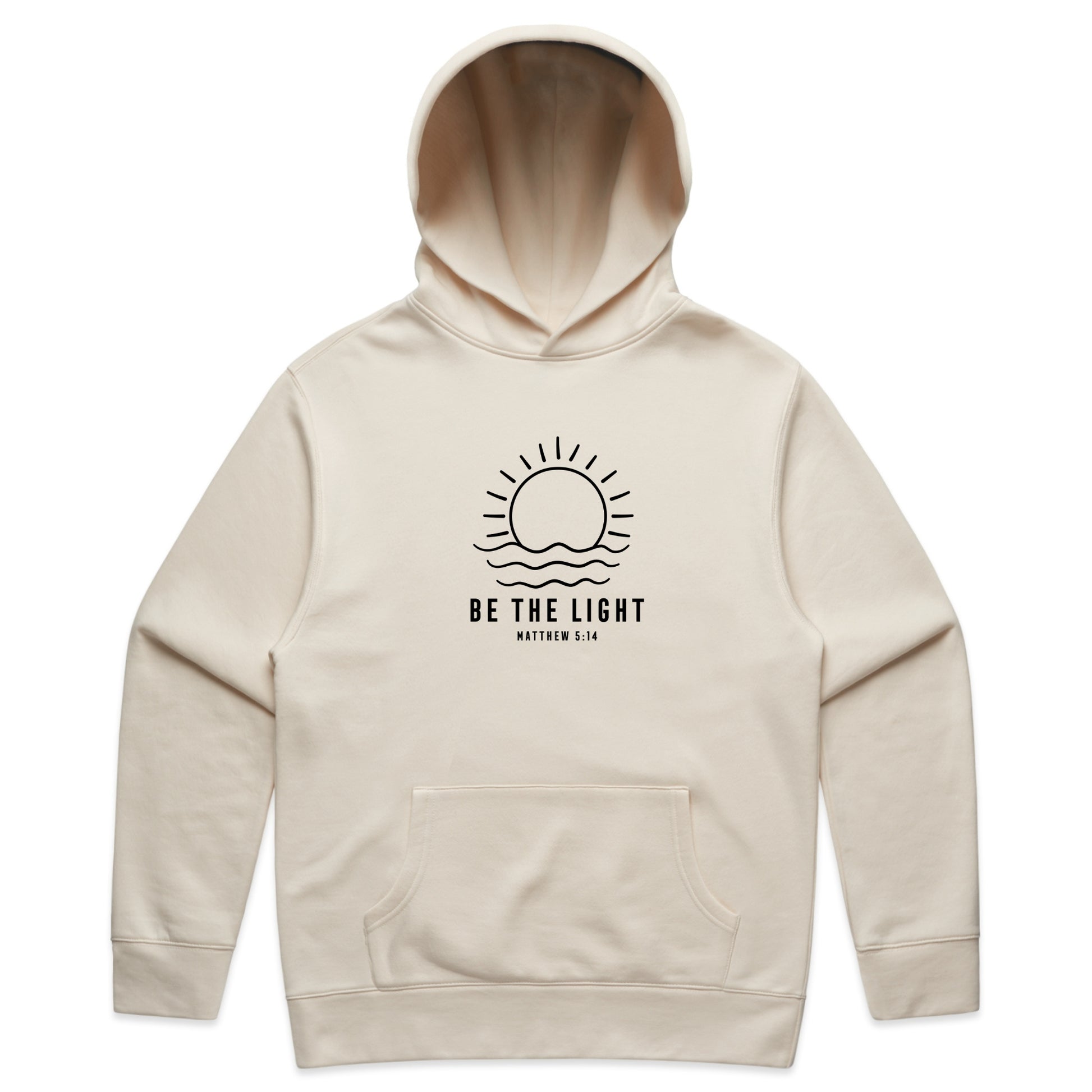 Be the Light Matthew 5:14 Graphic with Minimalist Sun – Faded Hoodie