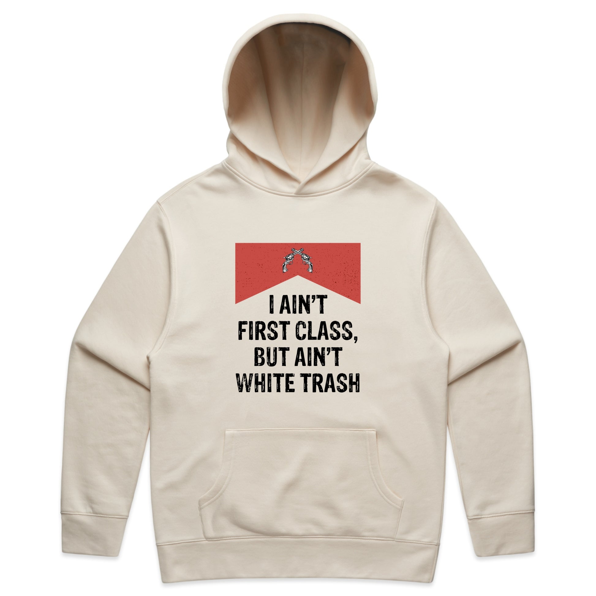First Class White Trash Lyric Graphic with Country Music Humor – Faded Hoodie