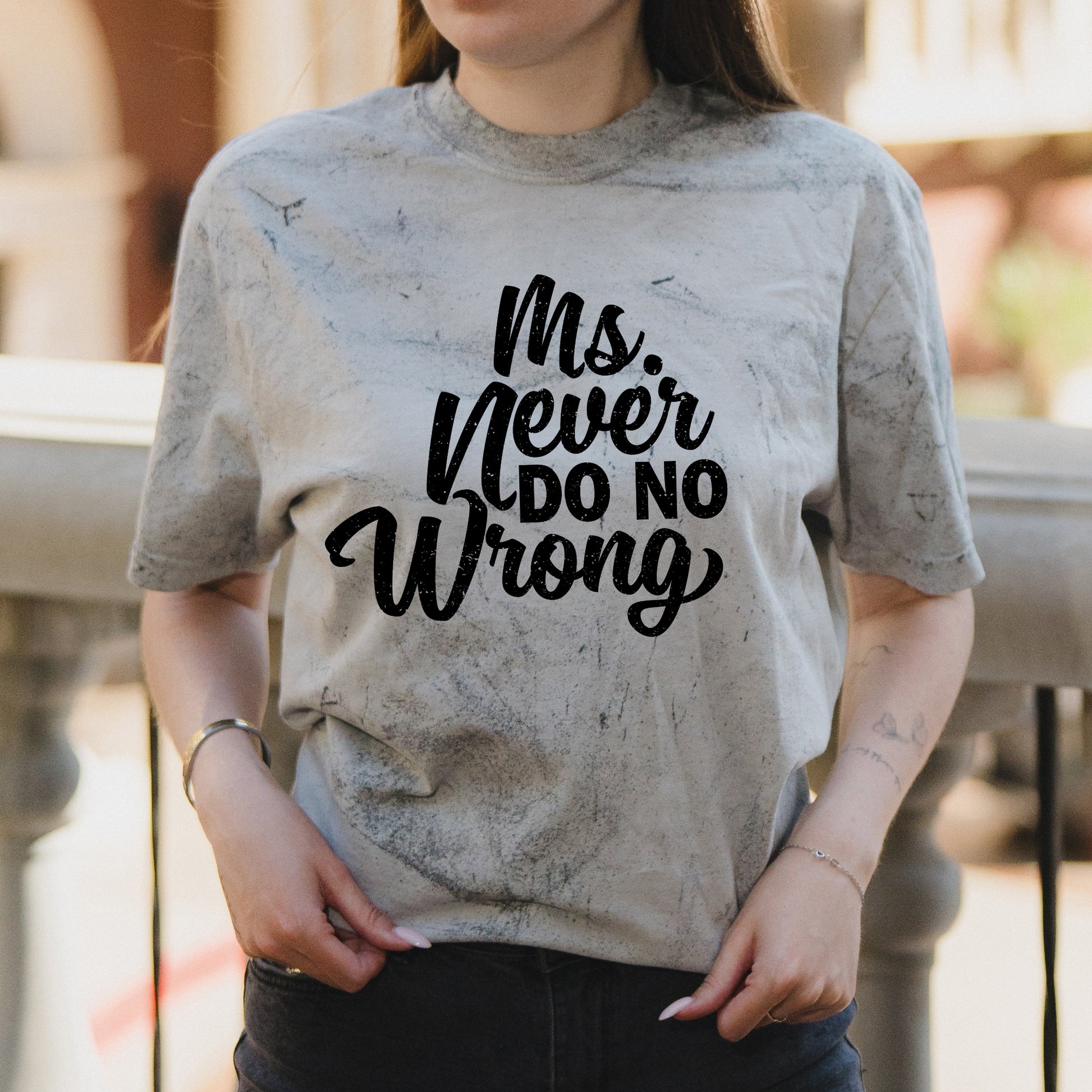 Ms Never Do No Wrong Country Music Graphic with Western Lyrics Message – Vintage Colorblast Shirt