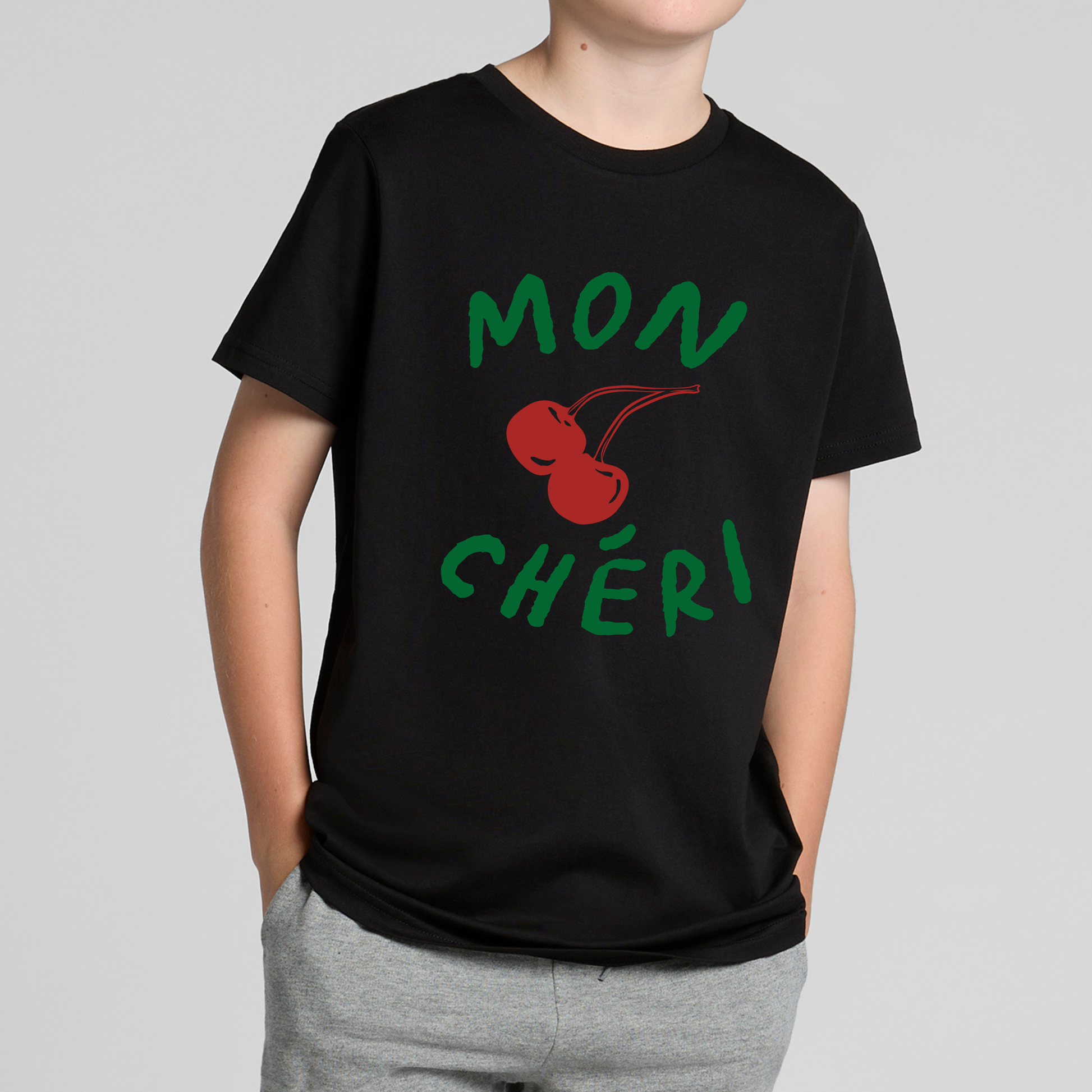 Mon Chéri Youth Tee – French Phrase with Cherry Graphic