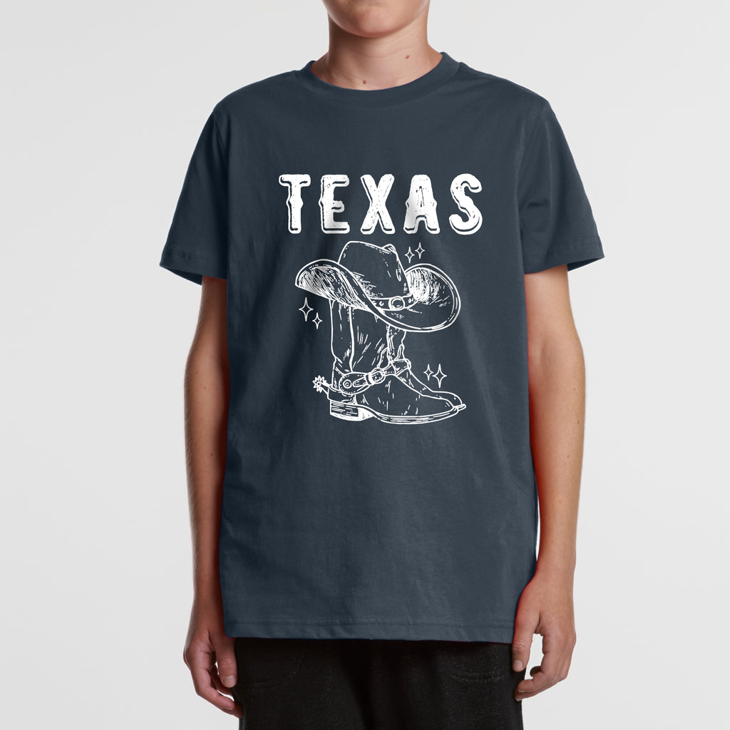 Texas Youth Tee – Western Boot and Cowboy Hat Graphic Shirt