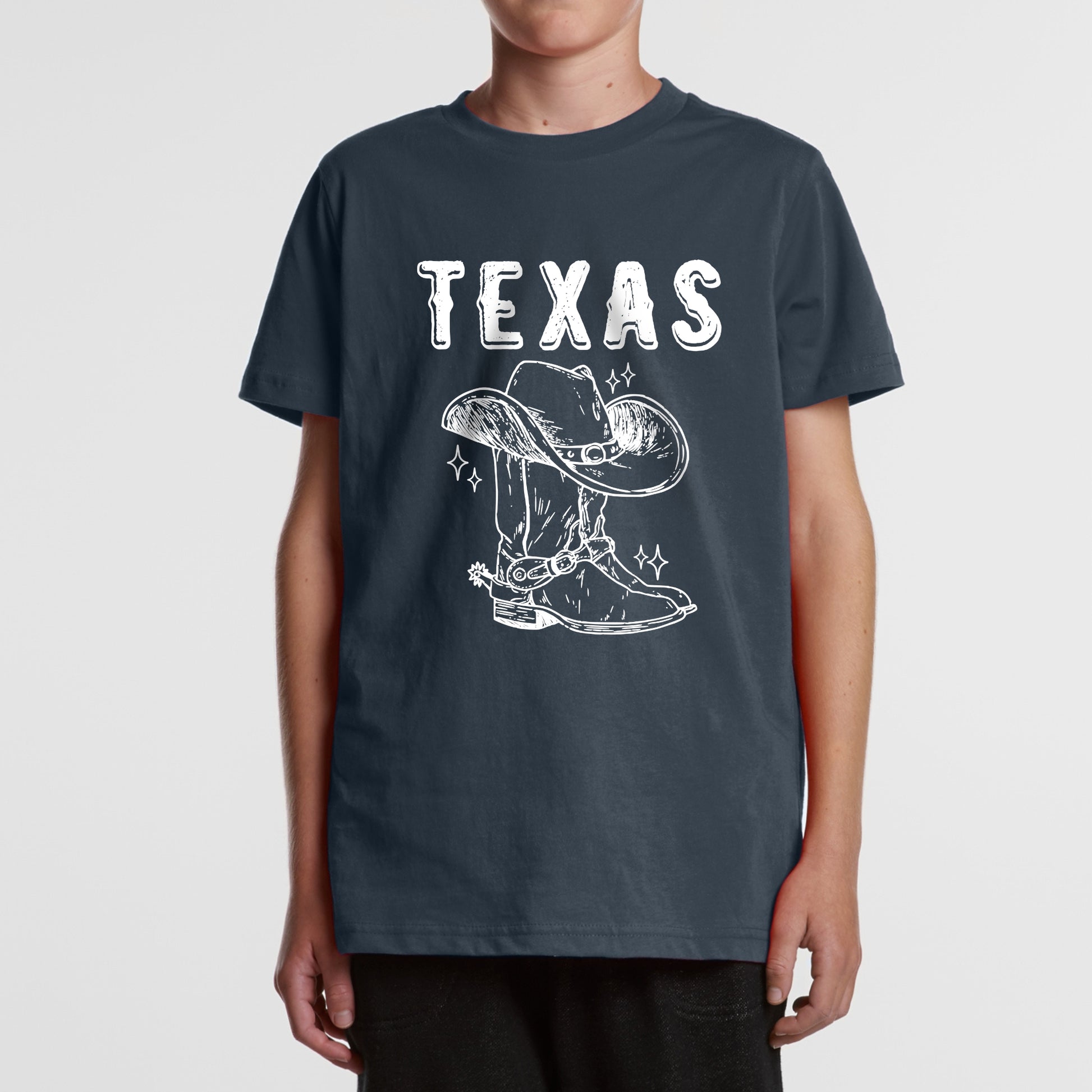 Texas Youth Tee – Western Boot and Cowboy Hat Graphic Shirt