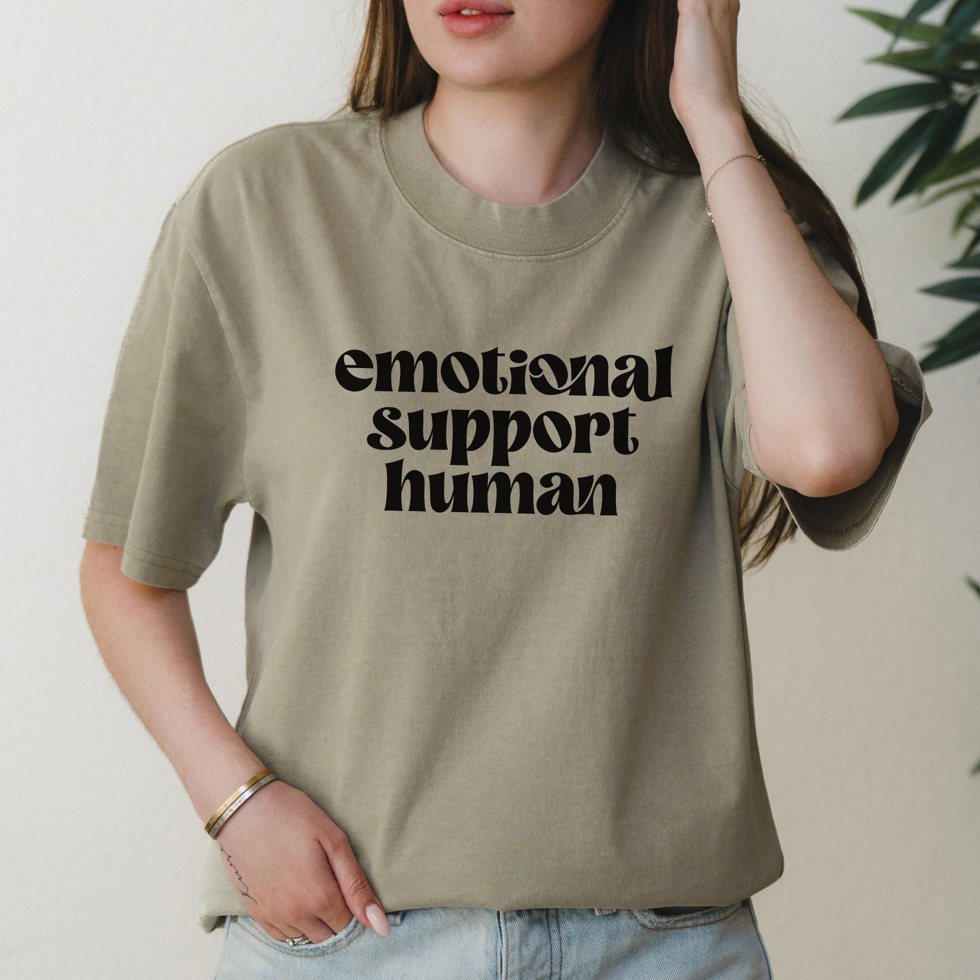 Emotional Support Human Bold Text Graphic with Therapist Inspired Design – Oversized Vintage Shirt