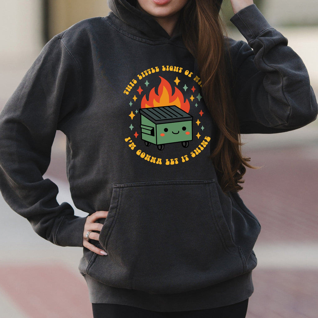 Emotional Dumpster Fire Graphic with This Little Light of Mine Text – Faded Hoodie