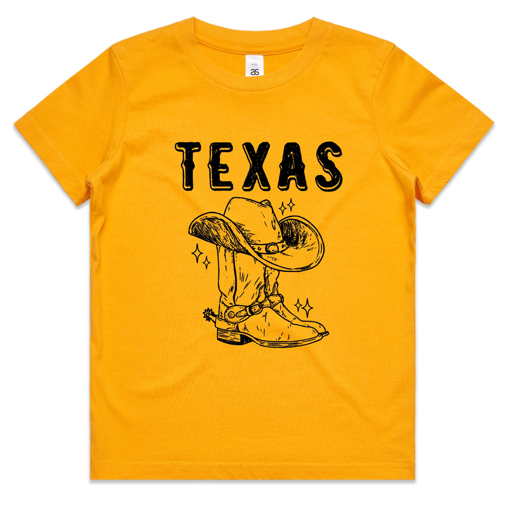 Texas Youth Tee – Western Boot and Cowboy Hat Graphic Shirt