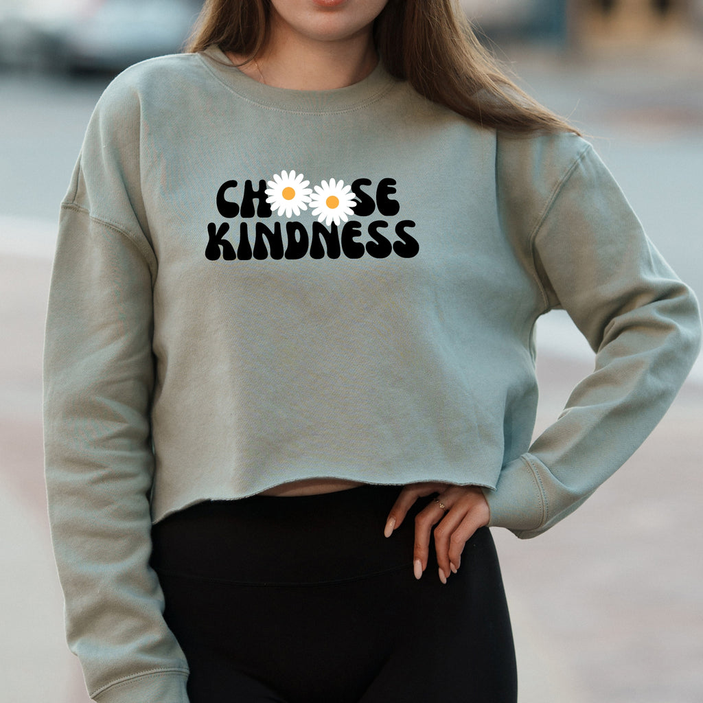 Choose Kindness Daisy Graphic with Retro Bold Text – Vintage Crop Sweatshirt