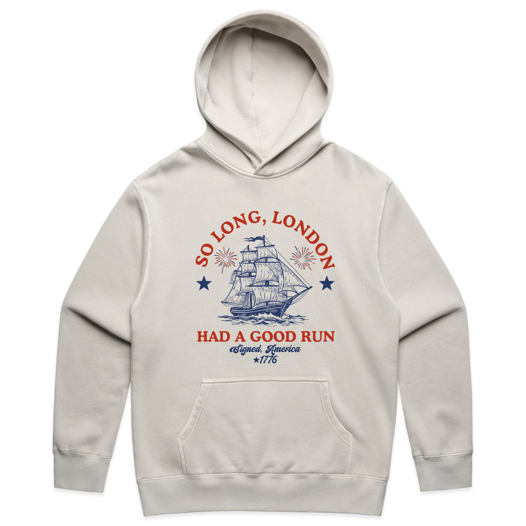 Funny Patriotic Graphic with So Long London Text – Faded Hoodie