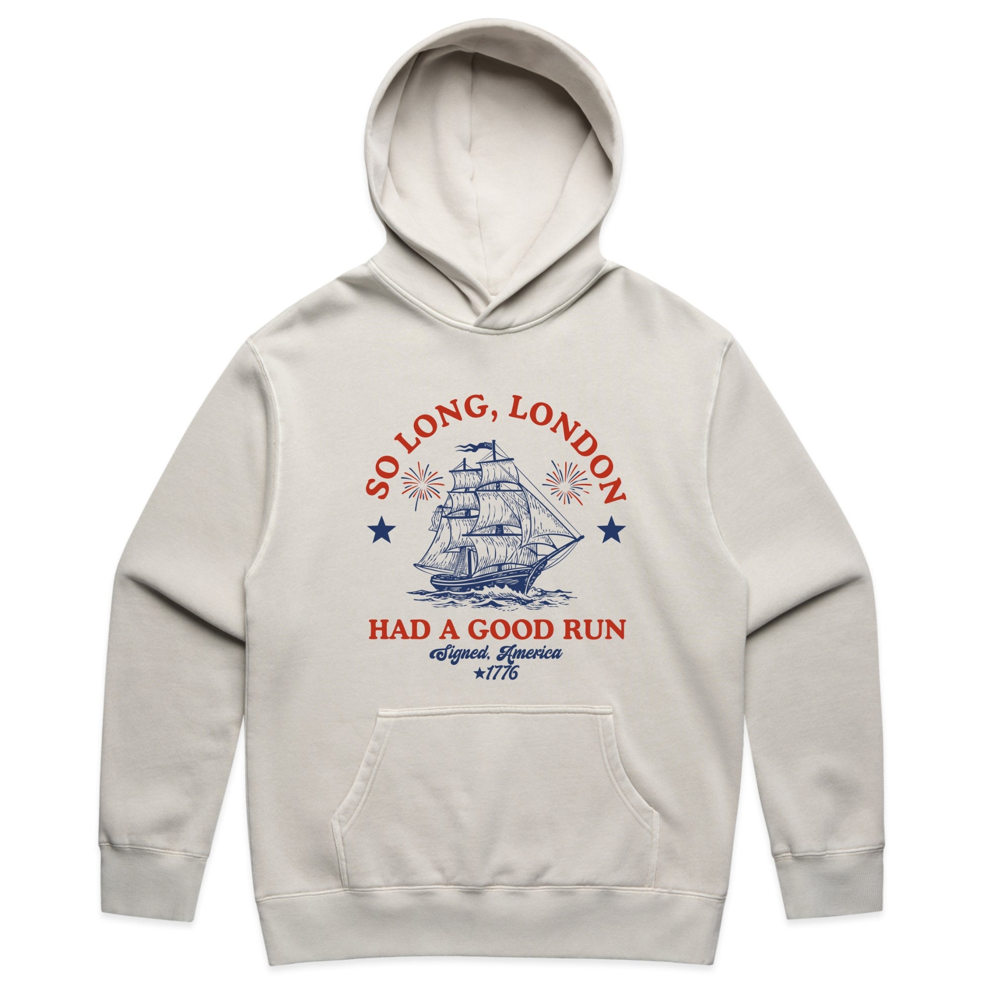 Funny Patriotic Graphic with So Long London Text – Faded Hoodie