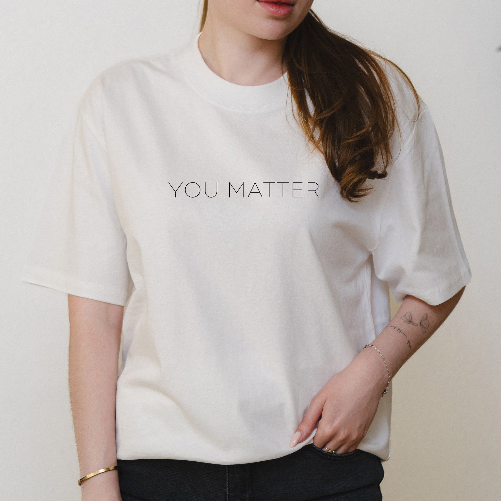 You Matter Minimalist Text Graphic with Mental Health Message – Oversized Vintage Shirt