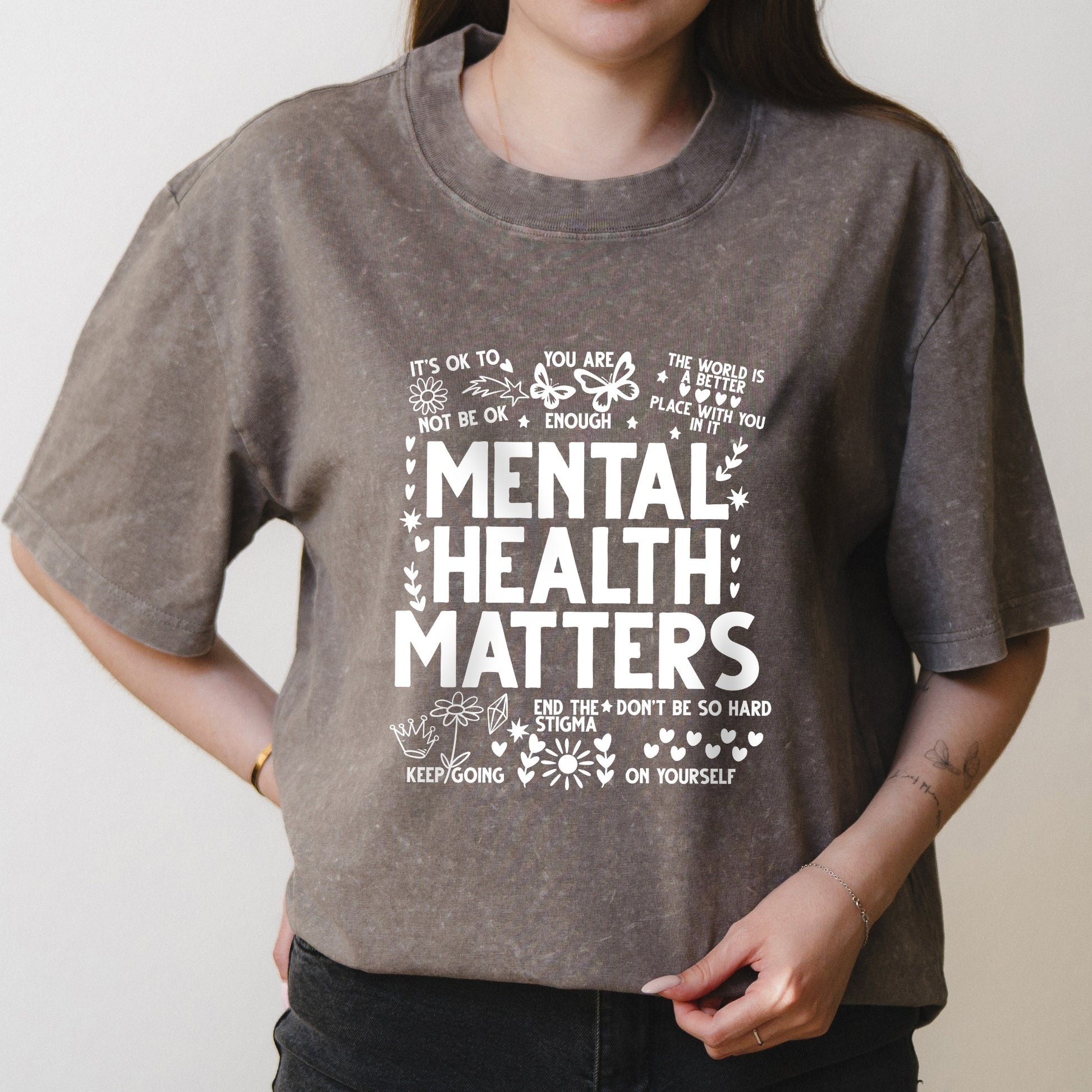 Mental Health Matters Bold Quote Graphic with Positive Affirmations – Oversized Vintage Shirt