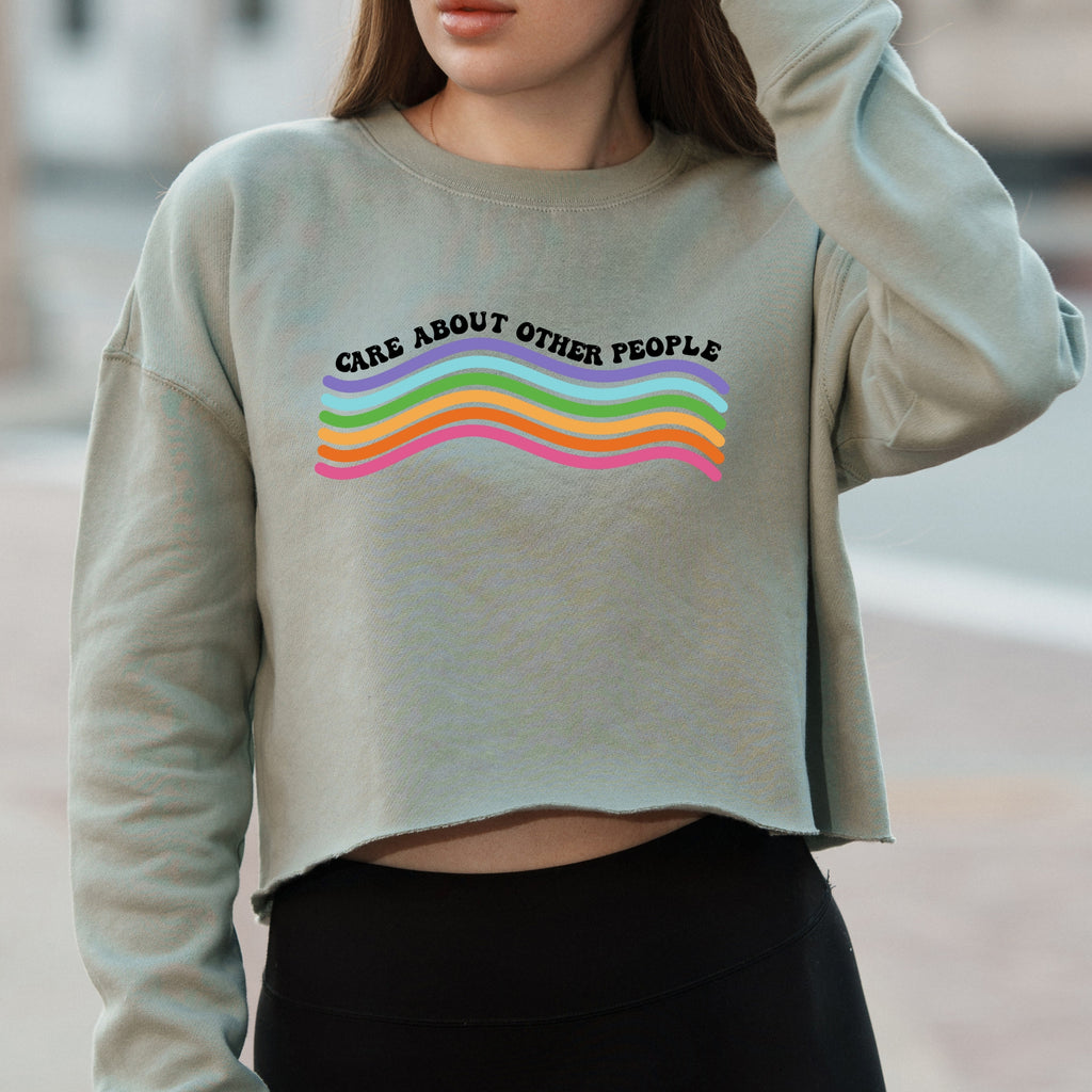 Care About Other People Rainbow Graphic with Positive Message Text – Vintage Crop Sweatshirt