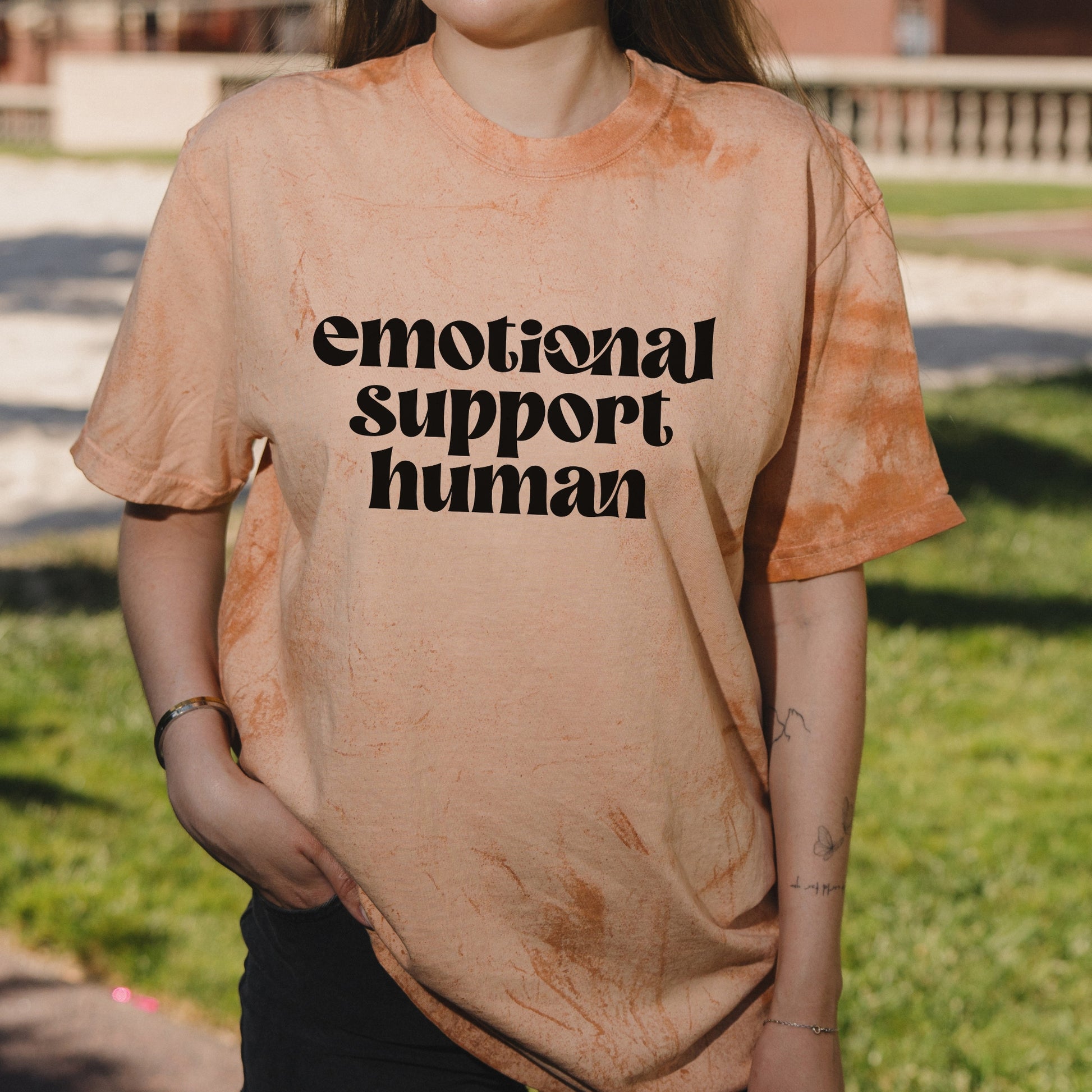 Emotional Support Human Bold Text Graphic with Therapist Inspired Design – Vintage Colorblast Shirt