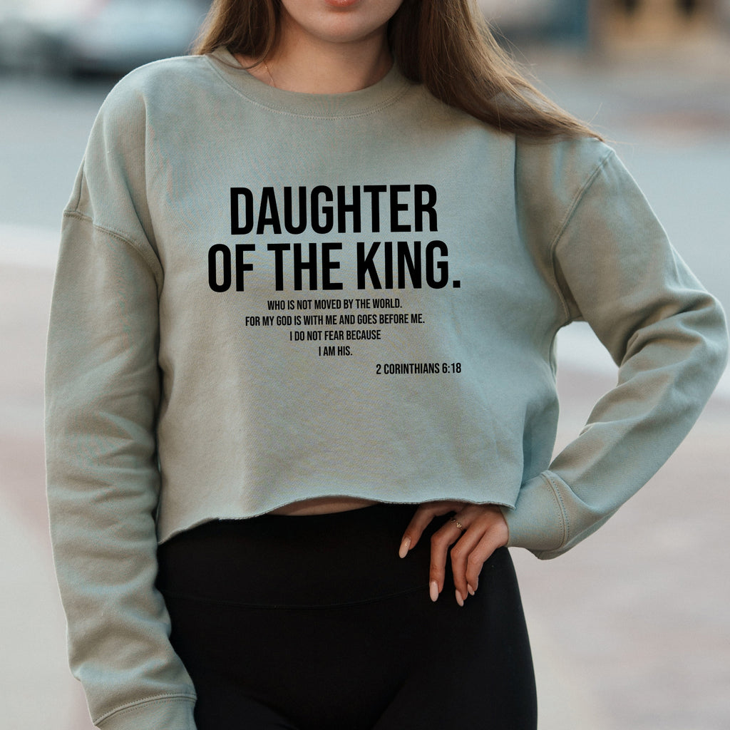 Daughter of the King Text Graphic with Christian Faith Message – Vintage Crop Sweatshirt