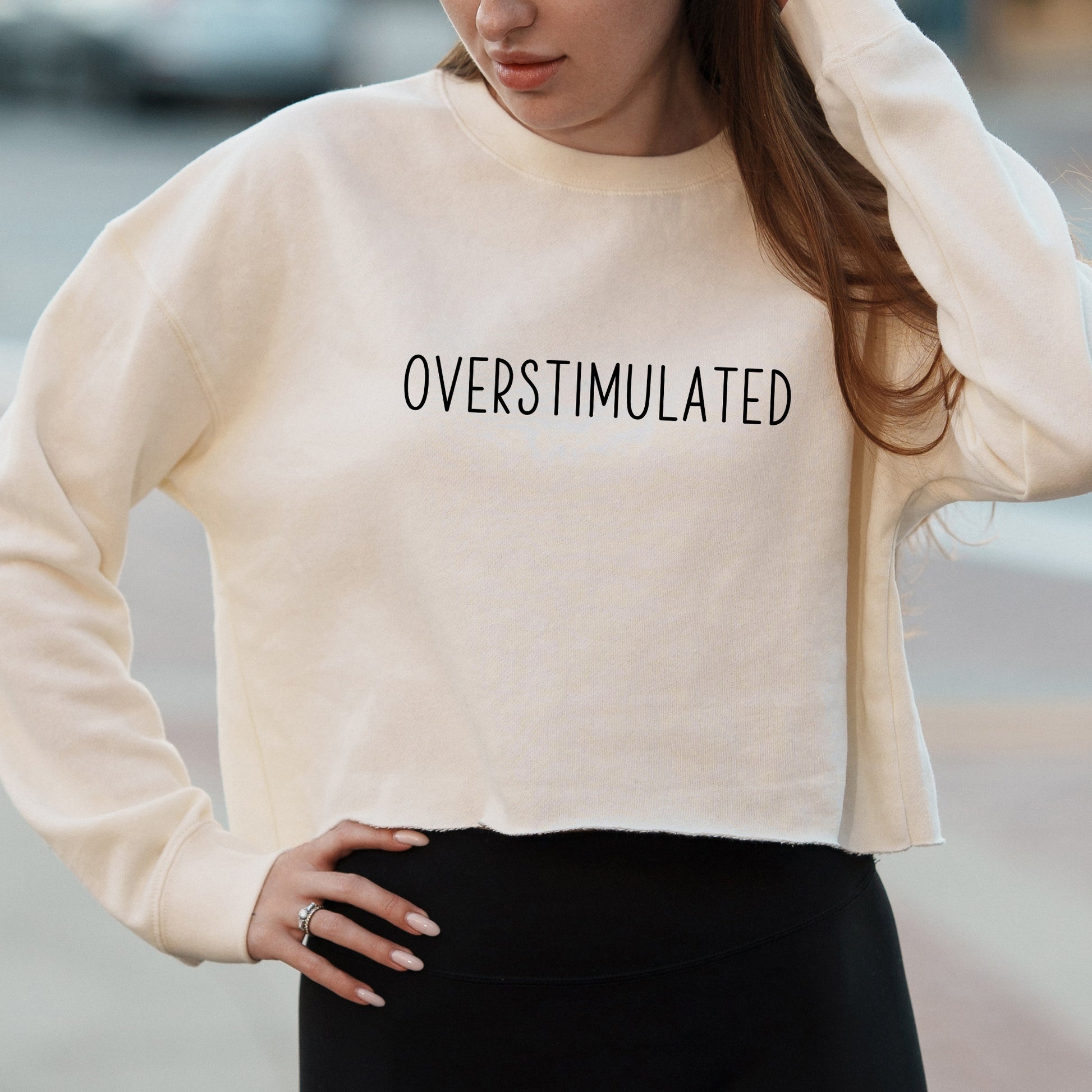 Overstimulated Minimalist Funny Text Graphic for Introverts – Oversized Vintage Shirt