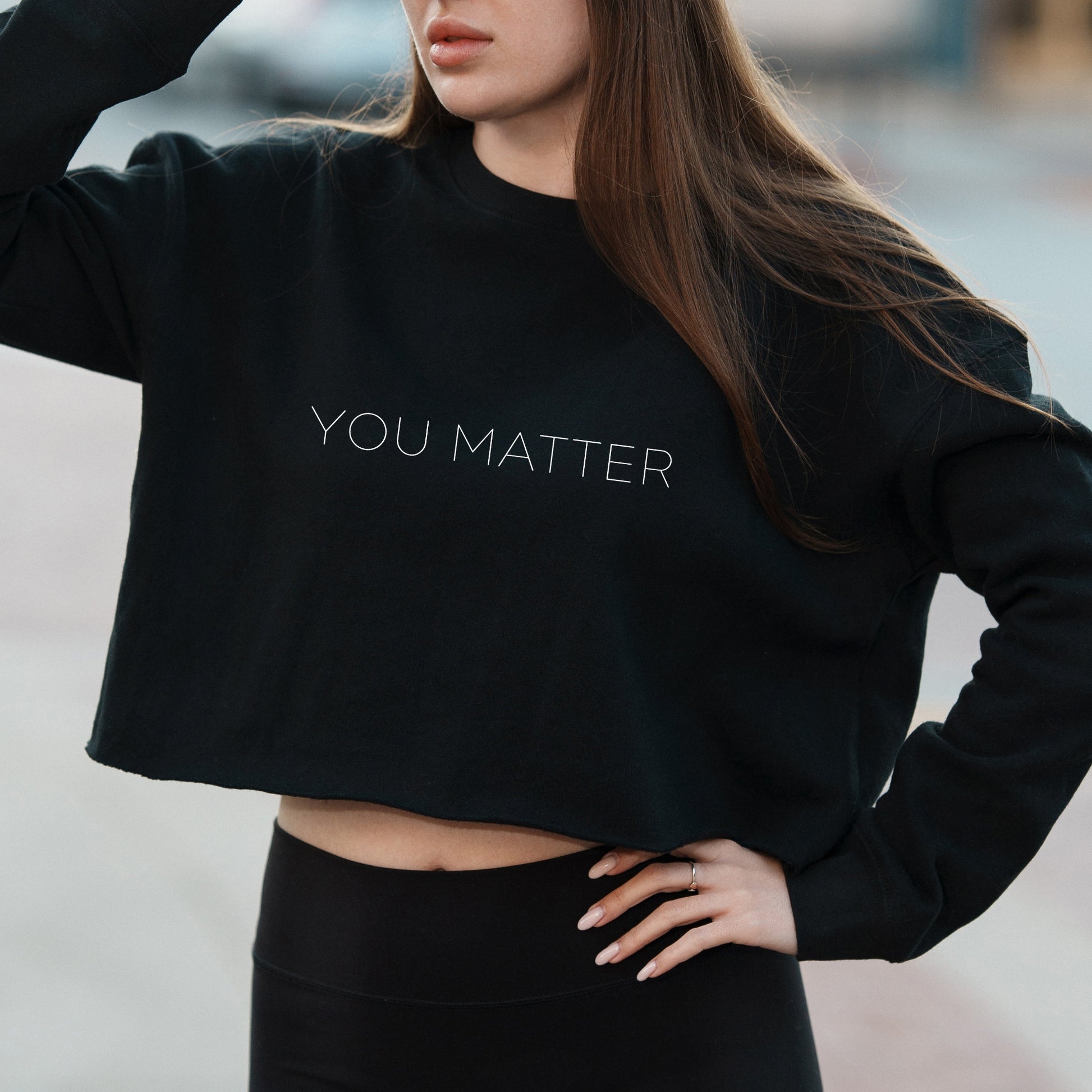 You Matter Minimalist Text Graphic with Mental Health Message – Vintage Crop Sweatshirt