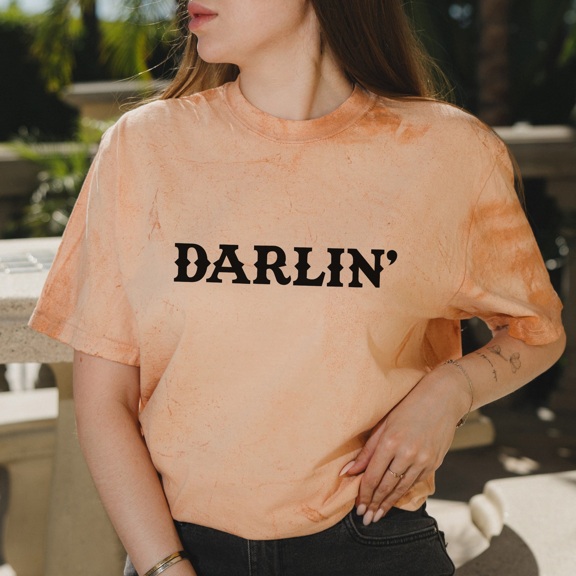 Darlin’ Western Graphic Text in Vintage Rodeo Font – Vintage Colorblast Shirt