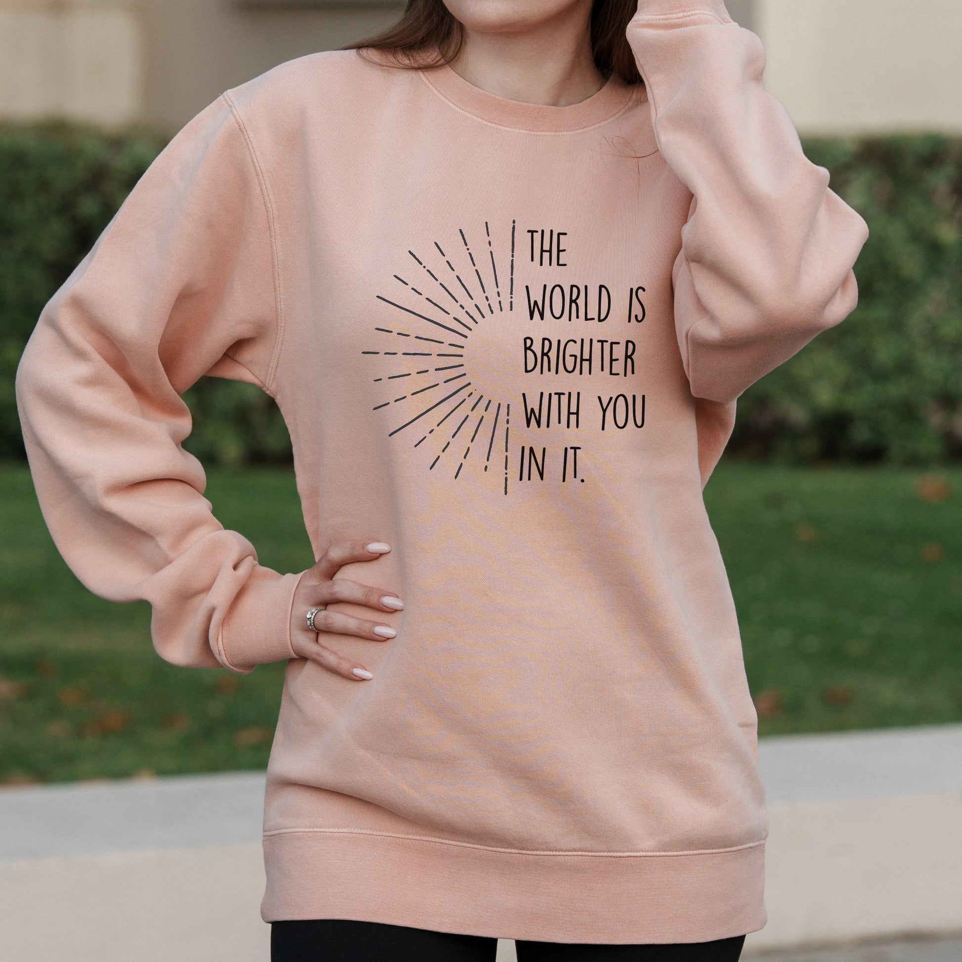 The World Is Brighter With You In It Minimalist Line Art Graphic – Pigment Crewneck Sweatshirt