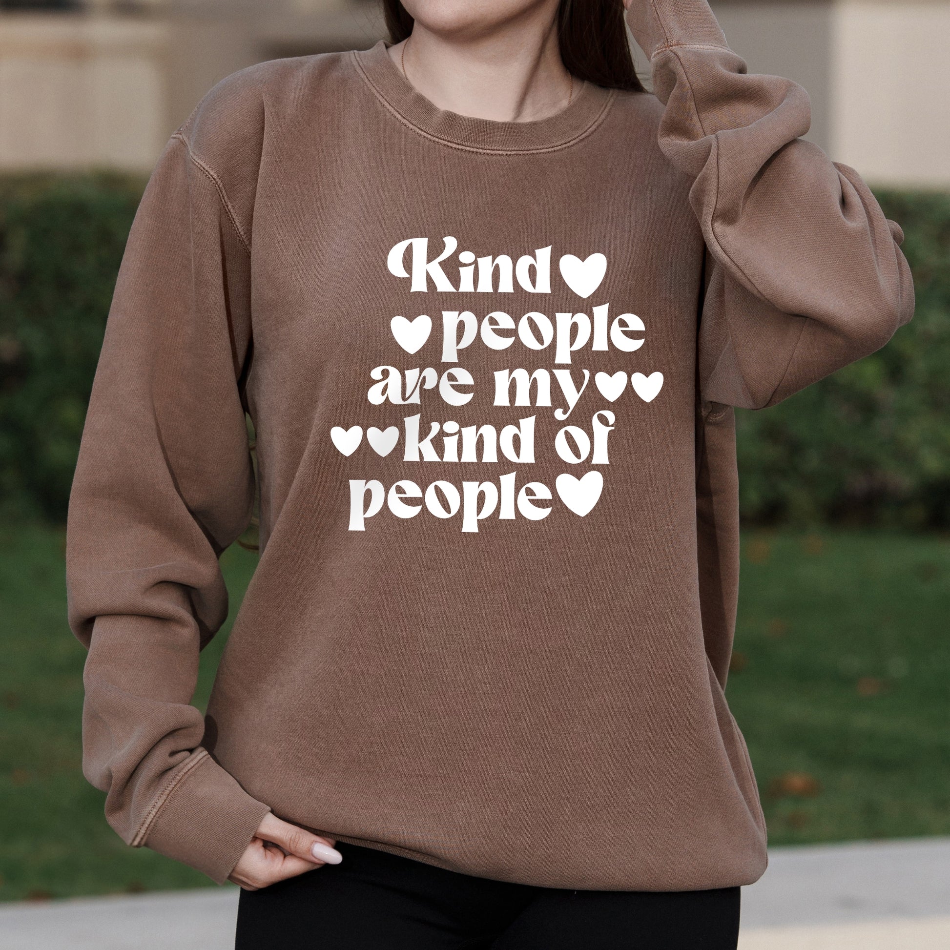 Kind People Are My Kind of People Bold Heart Graphic – Pigment Crewneck Sweatshirt
