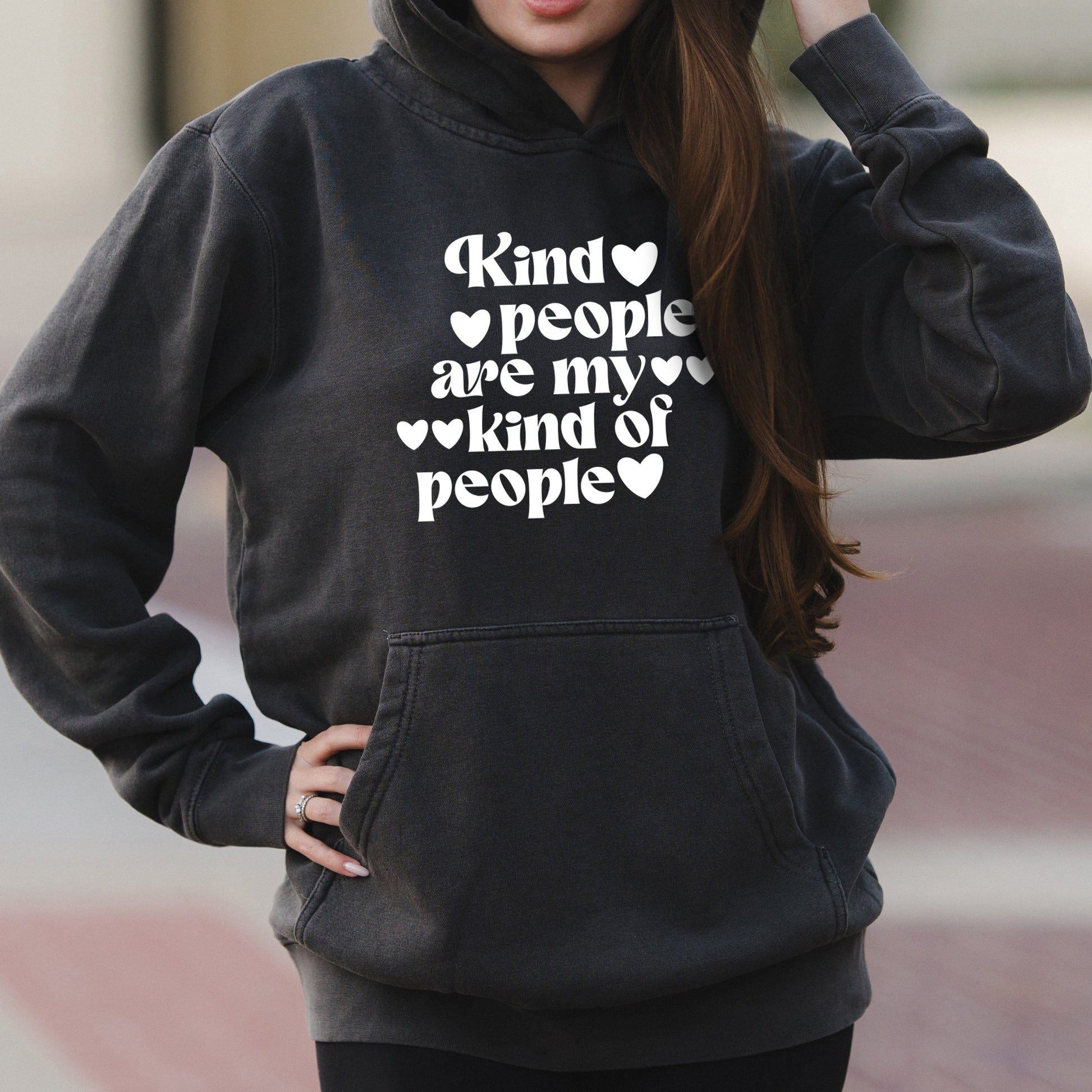 Kind People Are My Kind of People Bold Heart Graphic – Faded Hoodie