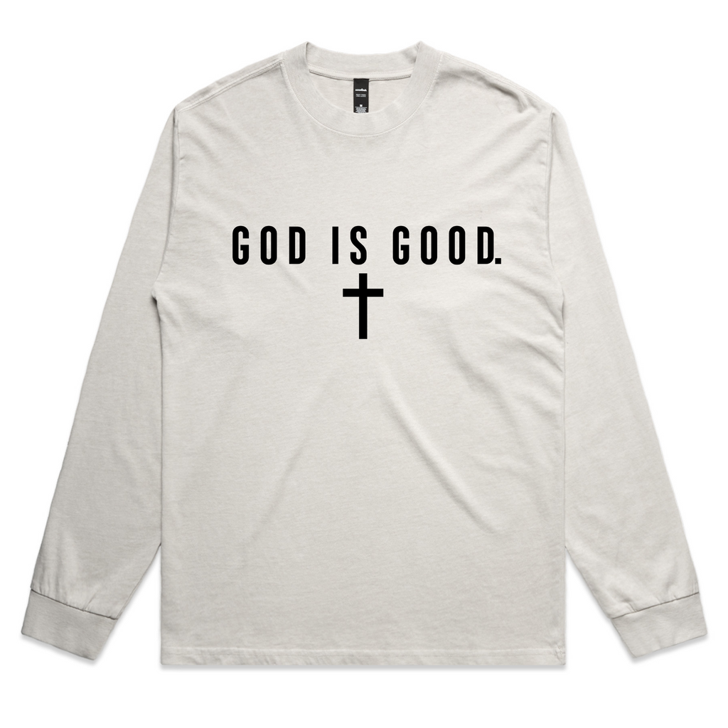 God Is Good – Minimalist Faith-Based Long Sleeve Tee – Faded L/S