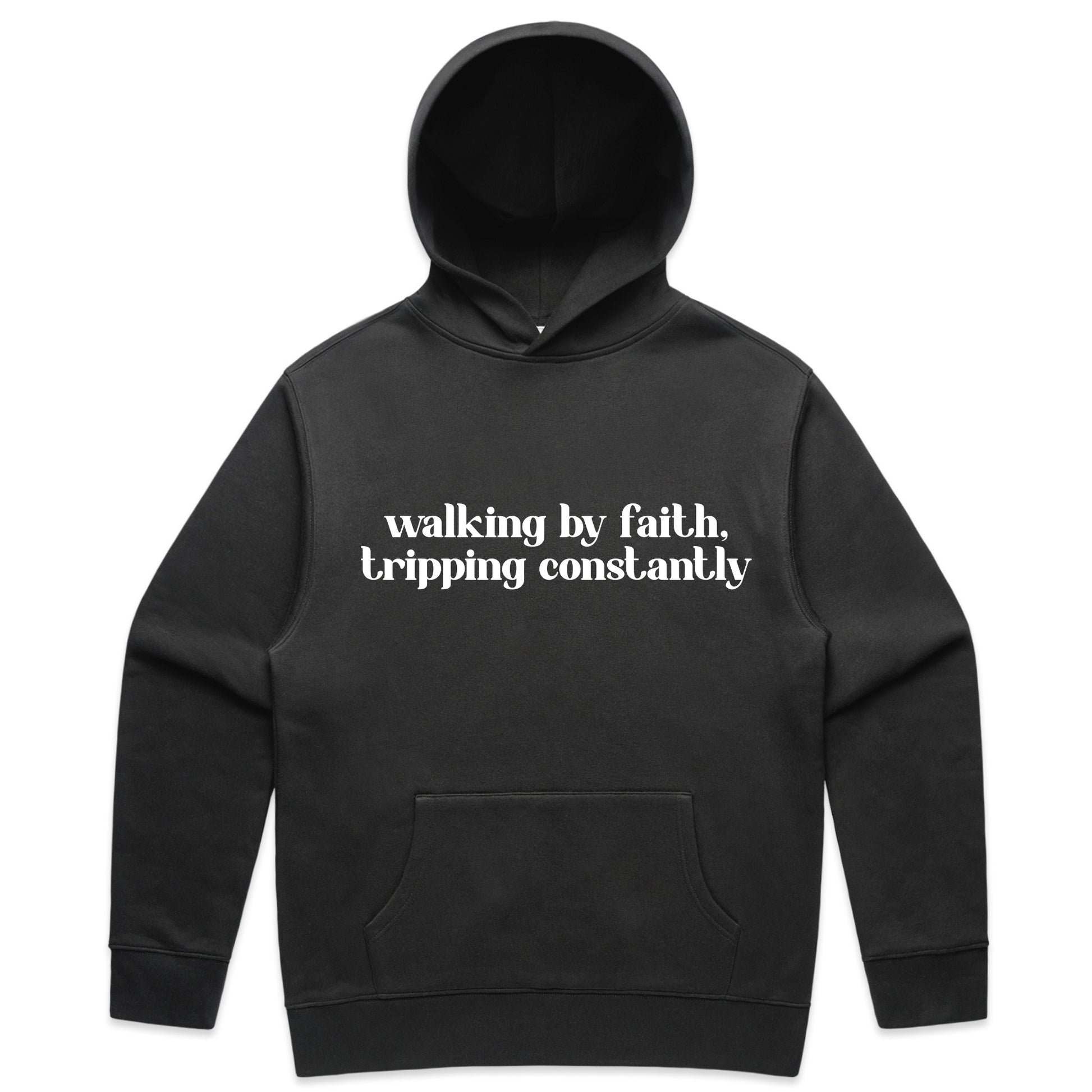 Walking By Faith Tripping Constantly – Funny Christian Faith Graphic Faded Hoodie