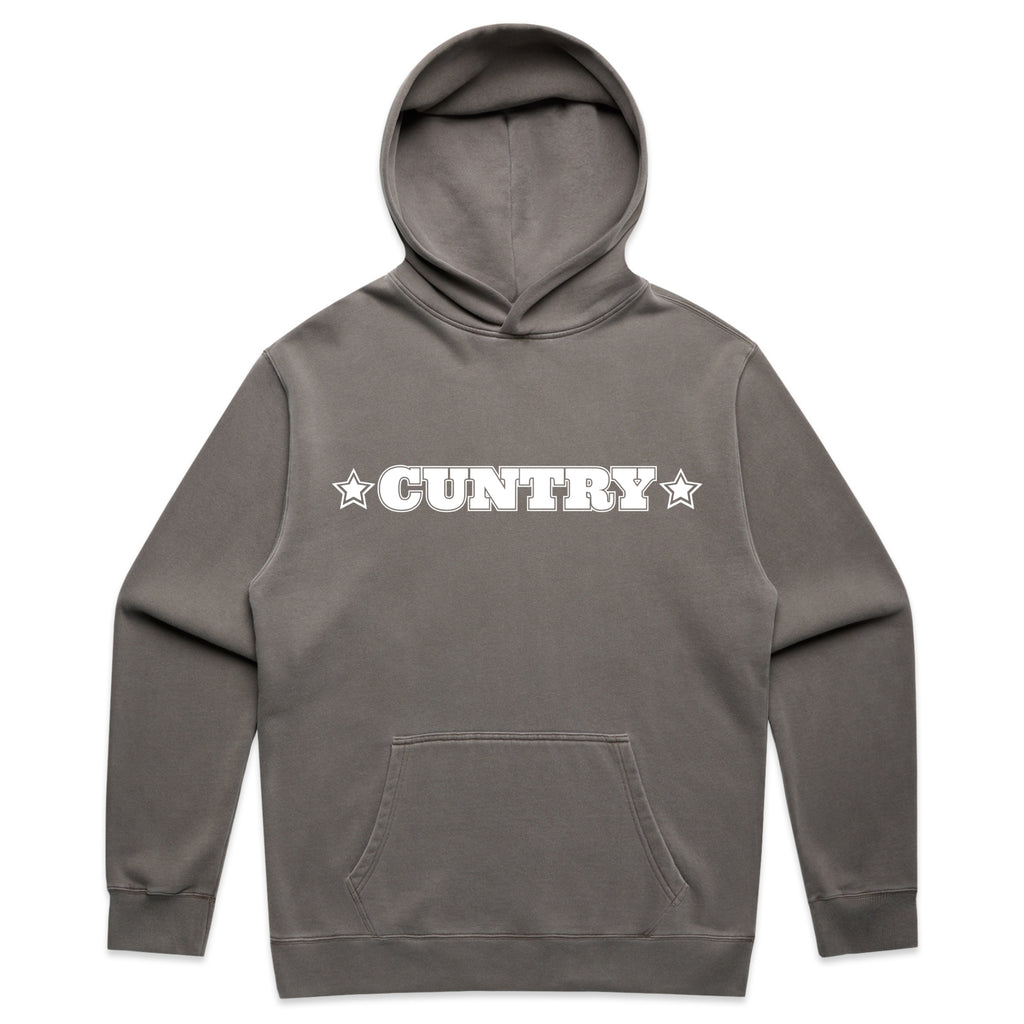 CUNTRY – Bold Sarcastic Western Graphic Faded Hoodie