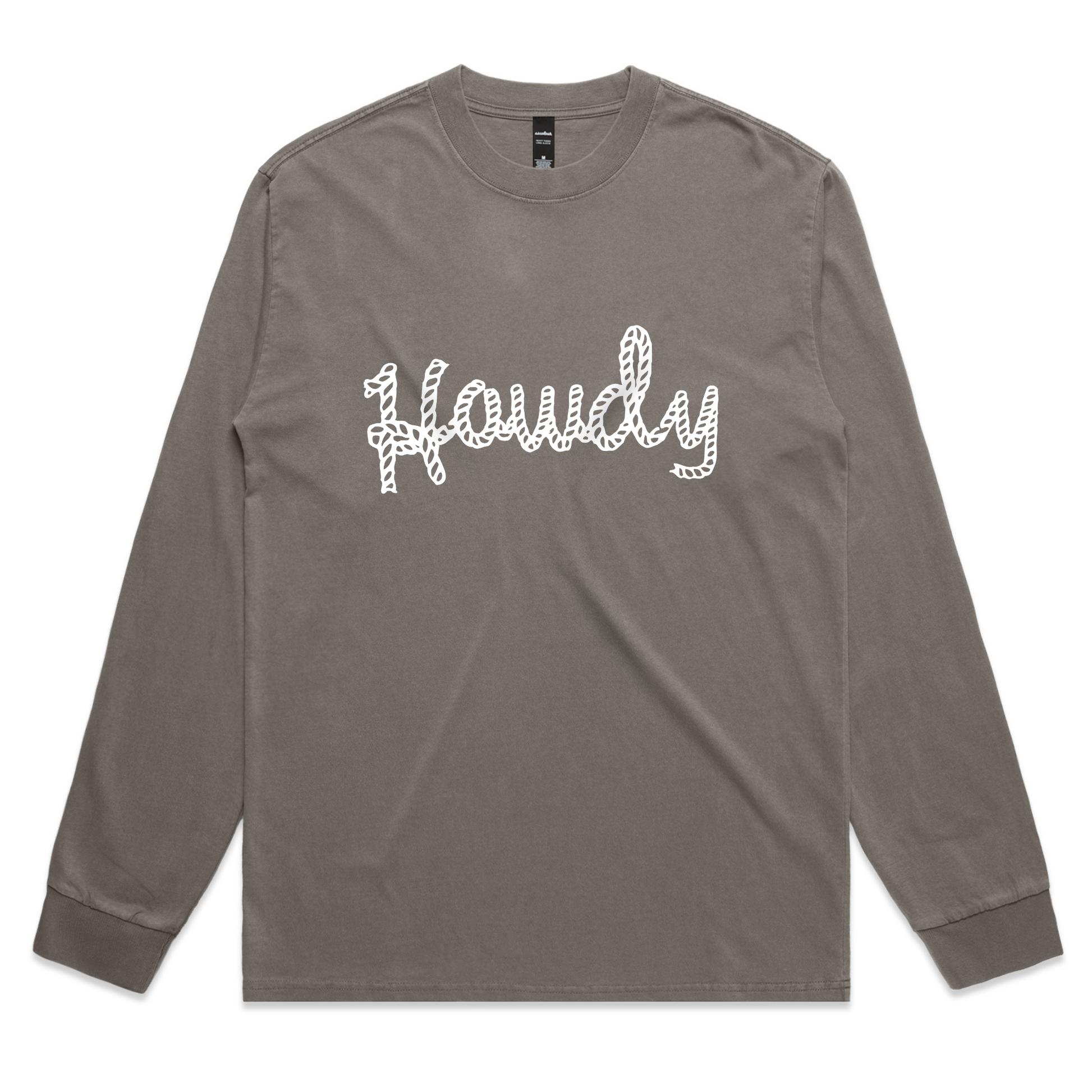 Howdy – Retro Western Long Sleeve Tee with Bold Lettering – Faded L/S