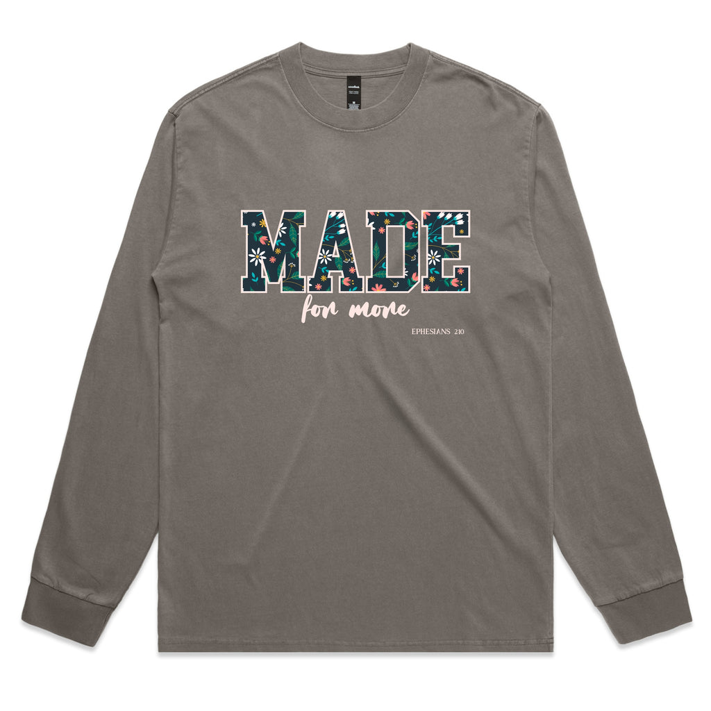 Made for More – Christian Faith Long Sleeve Tee with Inspirational Message – Faded L/S