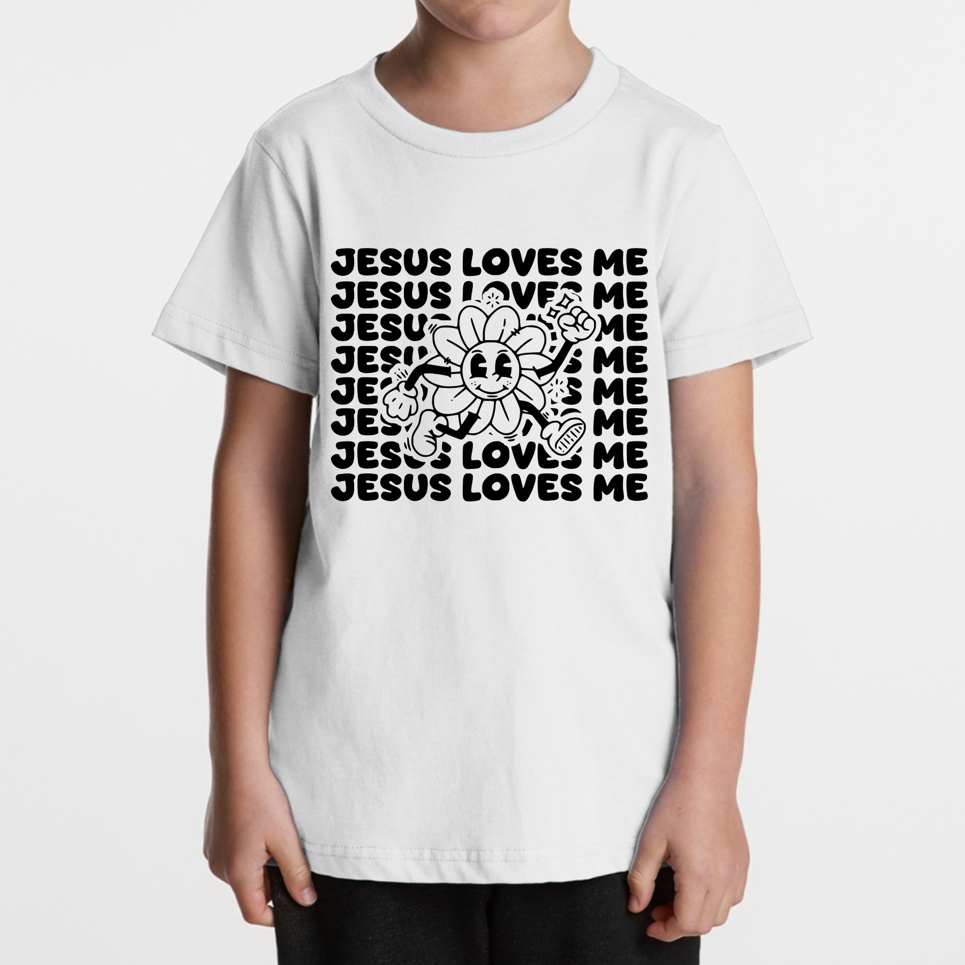 Jesus Loves Me Kids T-Shirt – Retro Christian Toddler Tee with Happy Flower Design