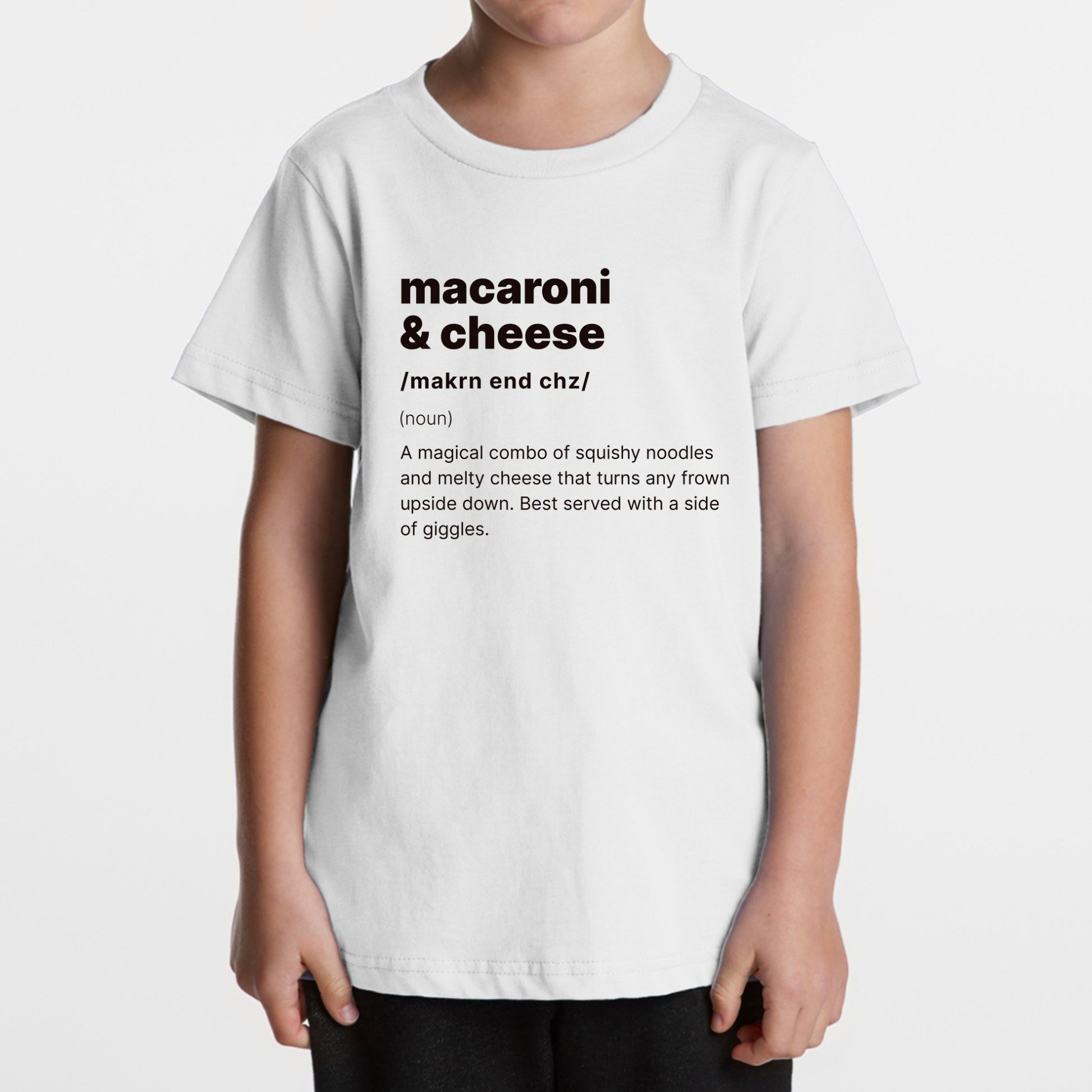 Macaroni & Cheese Definition Kids T-Shirt – Funny Foodie Toddler Tee with Whimsical Text