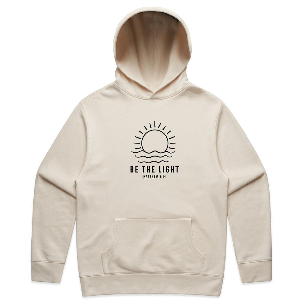 Be the Light Matthew 5:14 Graphic with Minimalist Sun – Faded Hoodie