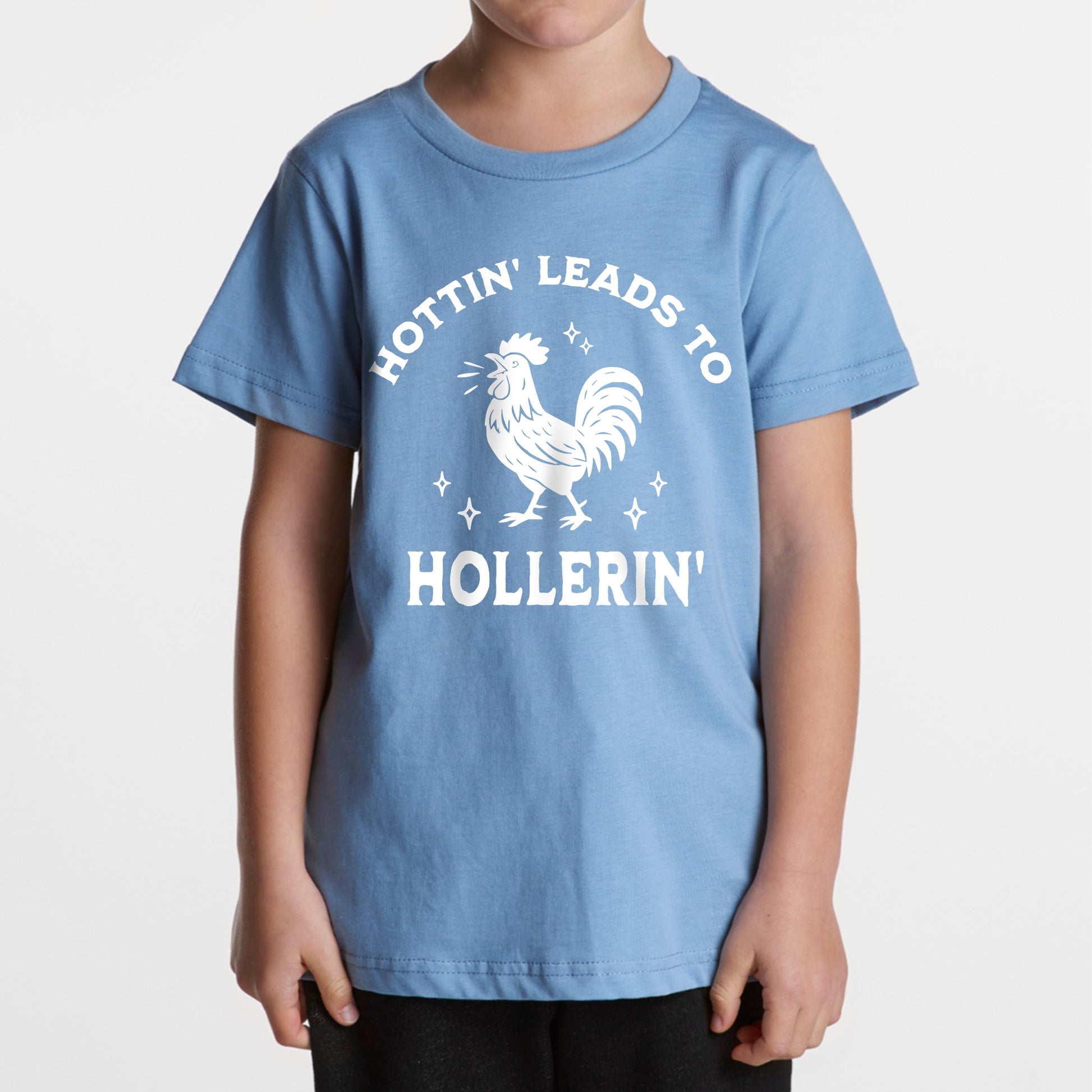 Hootin' Leads to Hollerin' Kids Shirt – Rooster Graphic with Western Font