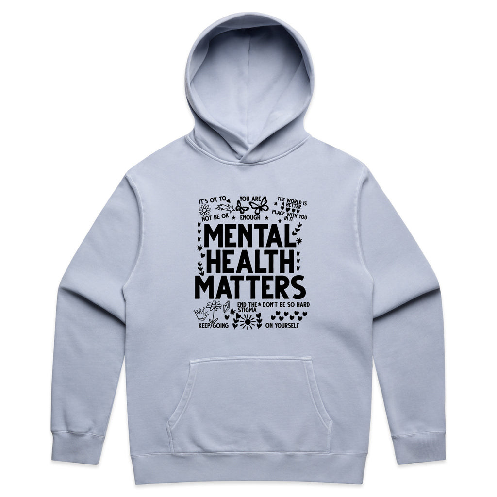 Mental Health Matters Bold Quote Graphic with Positive Affirmations – Faded Hoodie