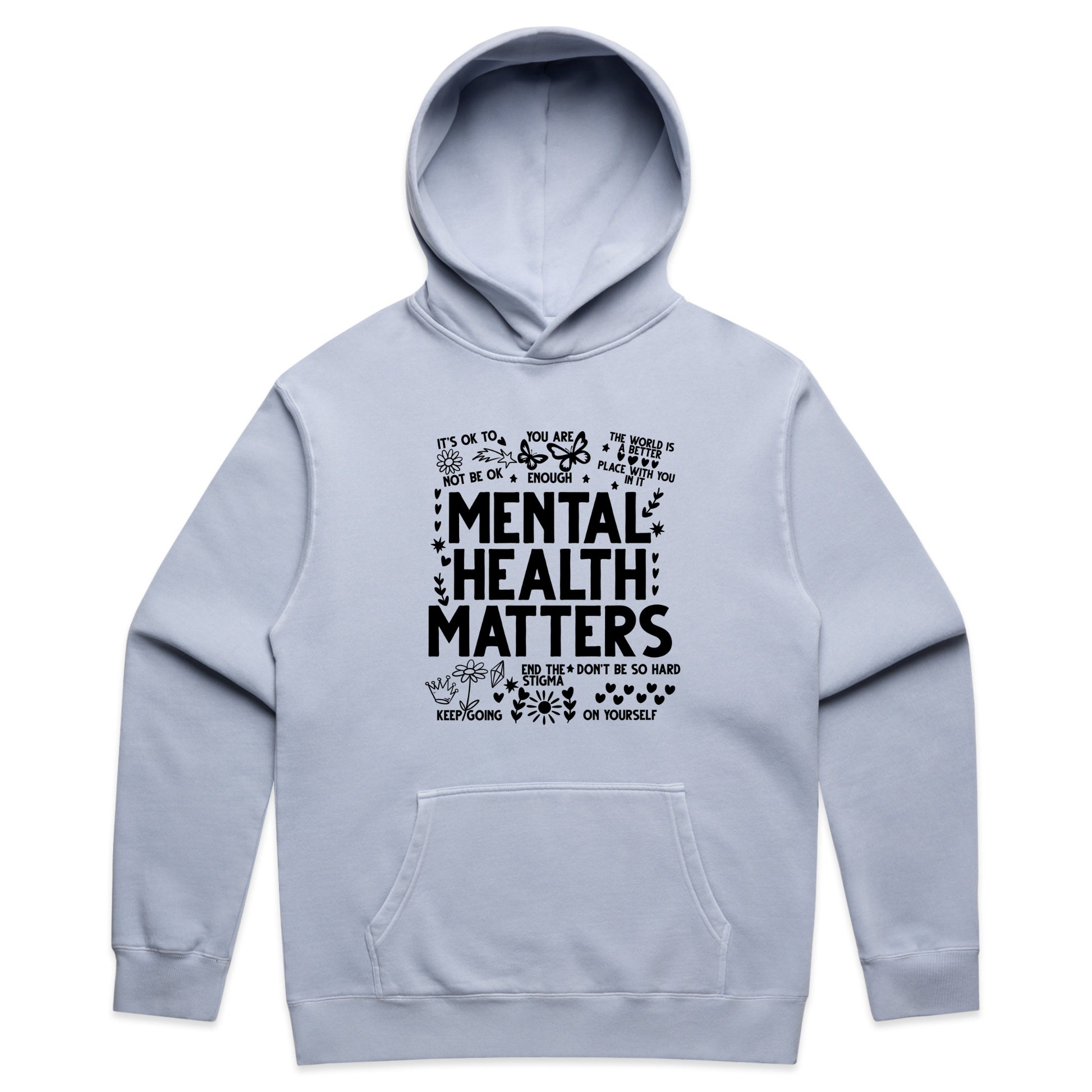 Mental Health Matters Bold Quote Graphic with Positive Affirmations – Faded Hoodie