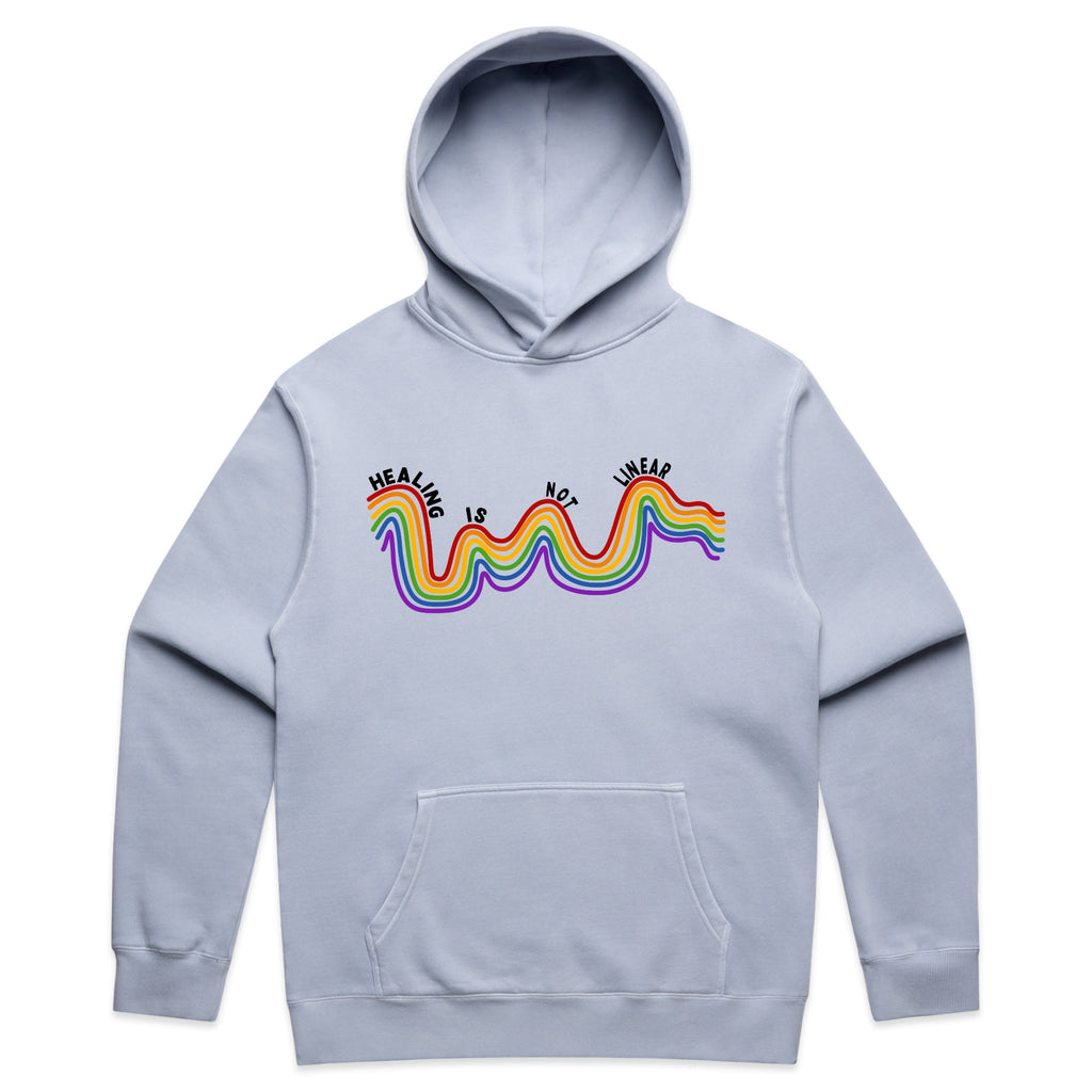 Healing Is Not Linear Rainbow Graphic with Mental Health Message – Faded Hoodie