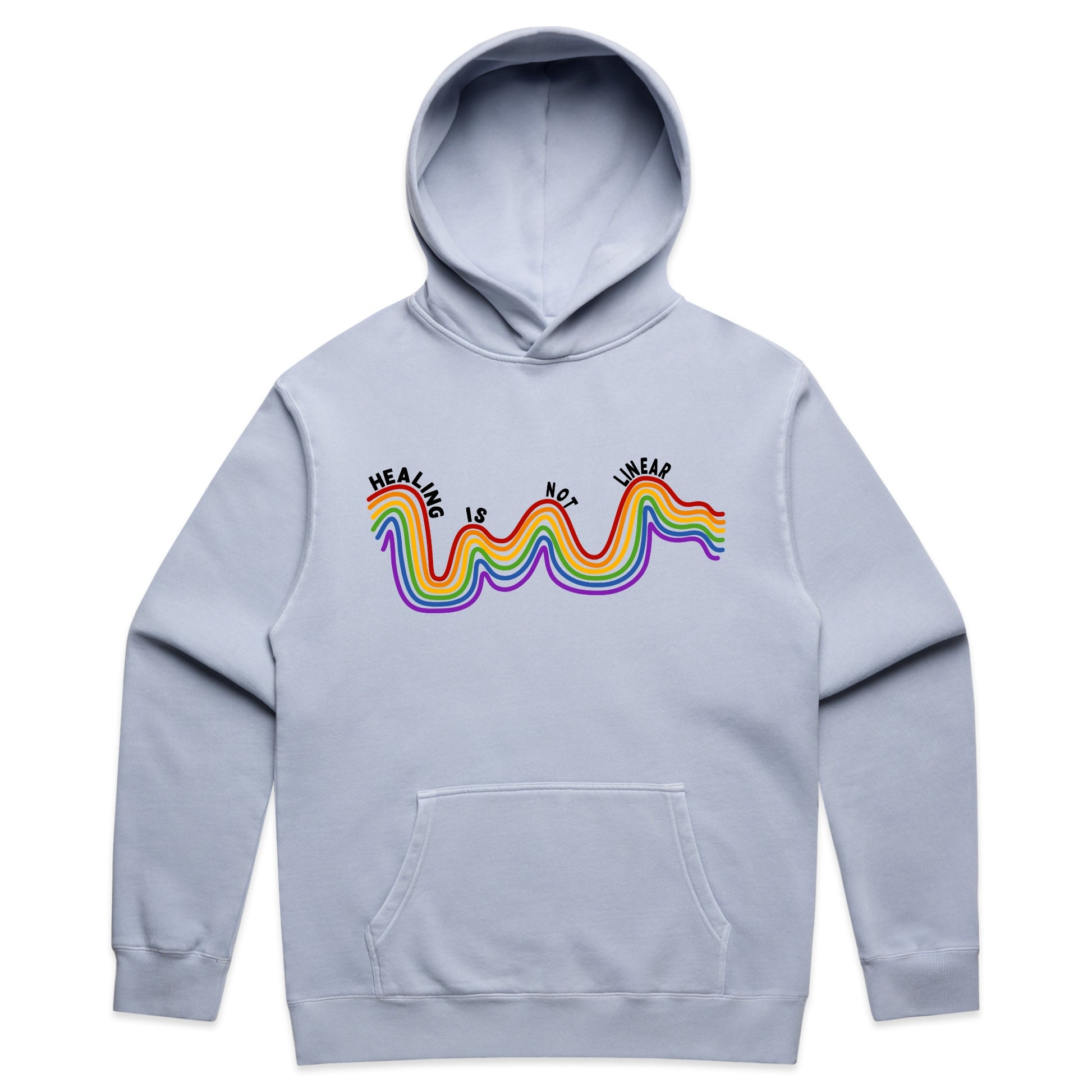 Healing Is Not Linear Rainbow Graphic with Mental Health Message – Faded Hoodie