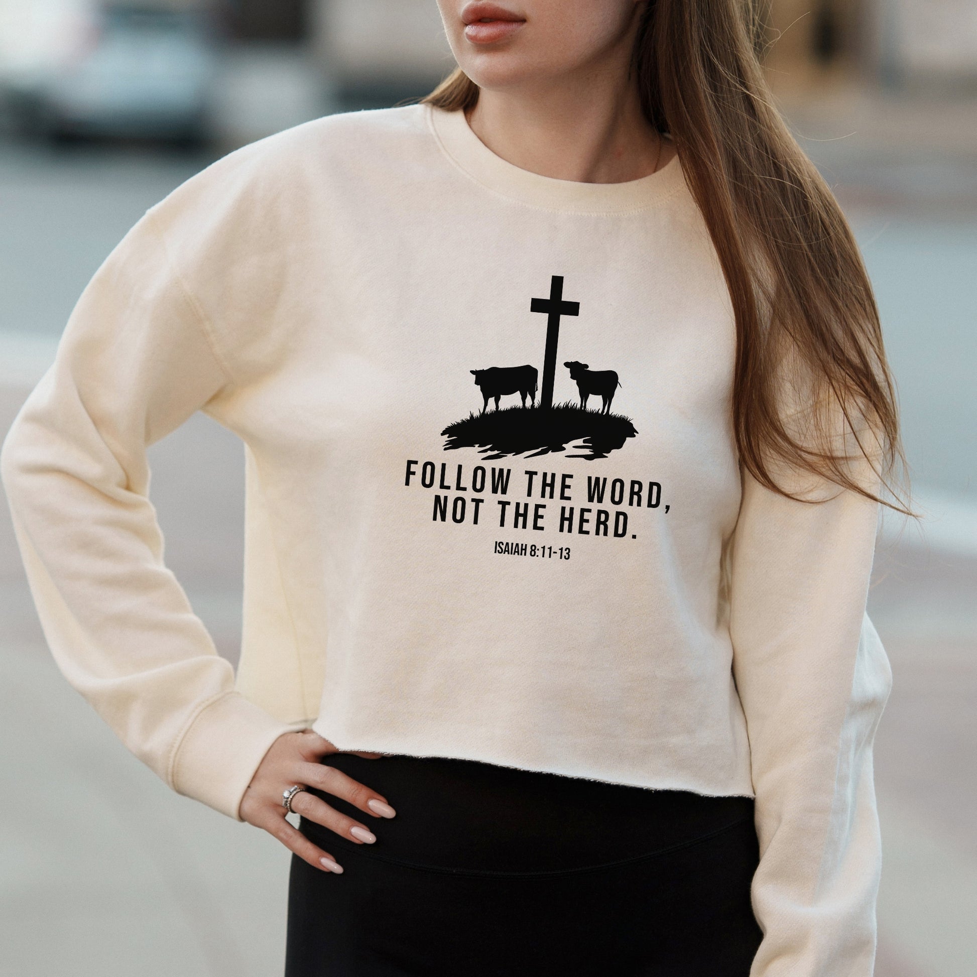 Follow the Word Not the Herd Graphic with Christian Country Message – Vintage Crop Sweatshirt