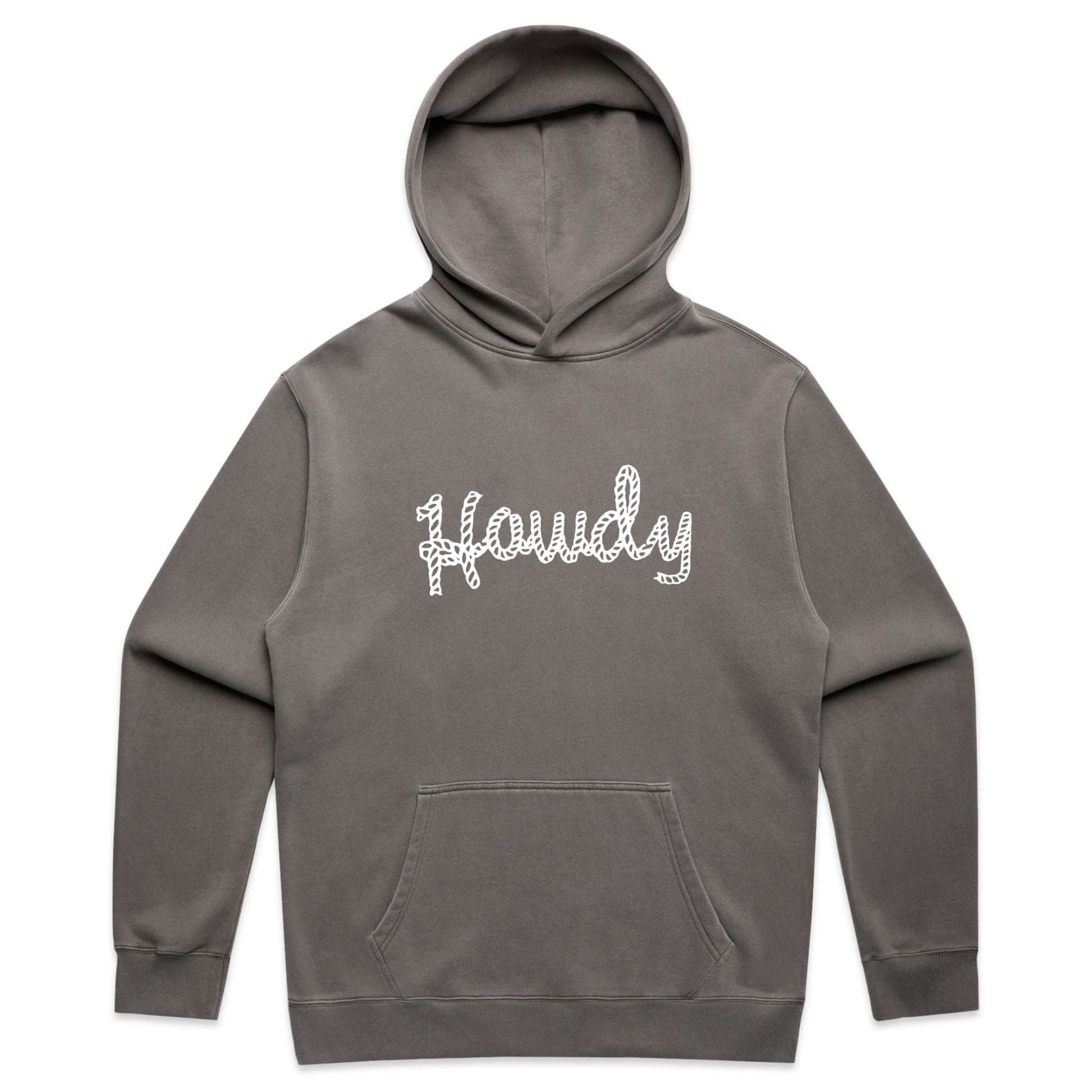 Howdy Rope Script Graphic with Western Retro Lettering – Faded Hoodie