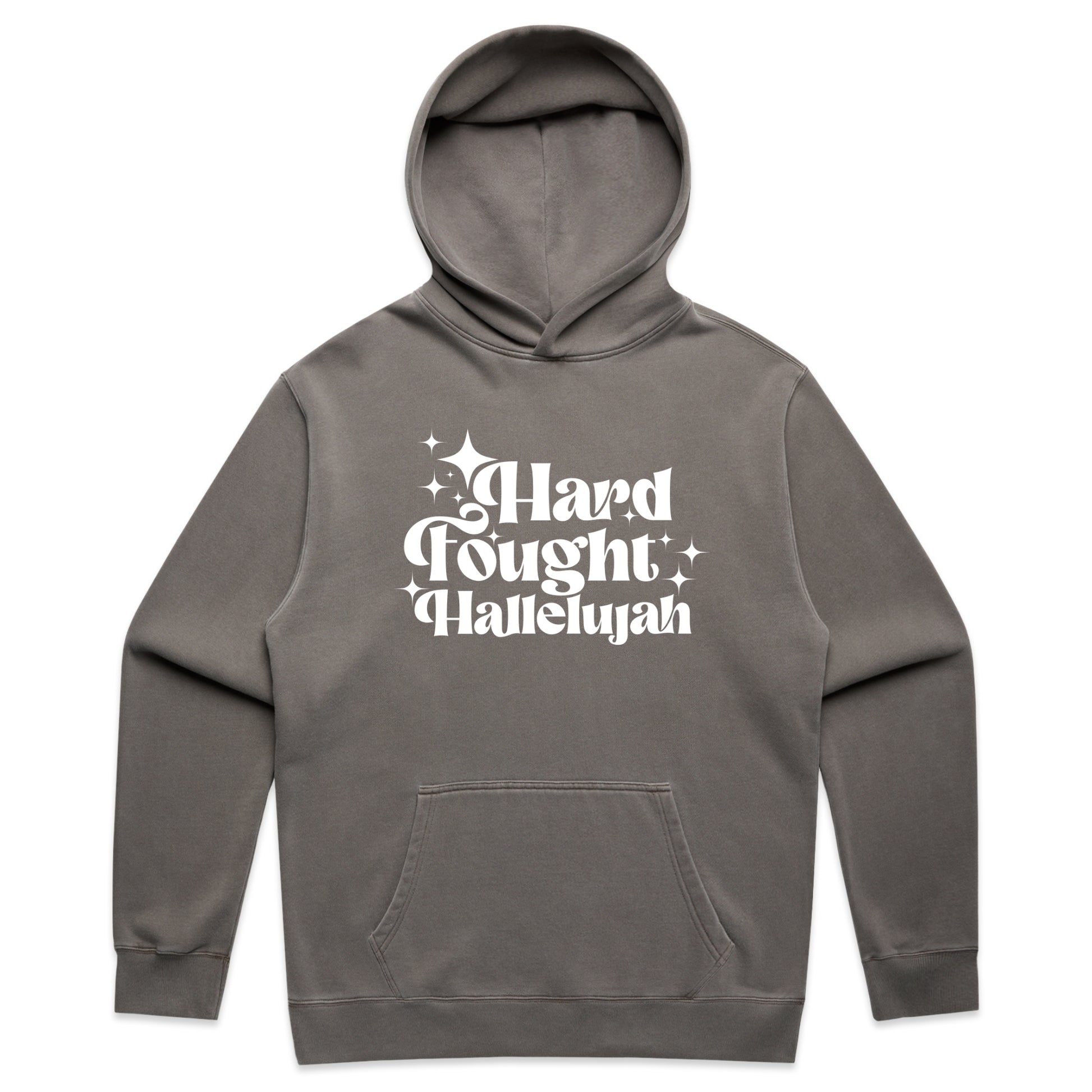 Hard Fought Hallelujah Retro Text Graphic with Christian Message – Faded Hoodie