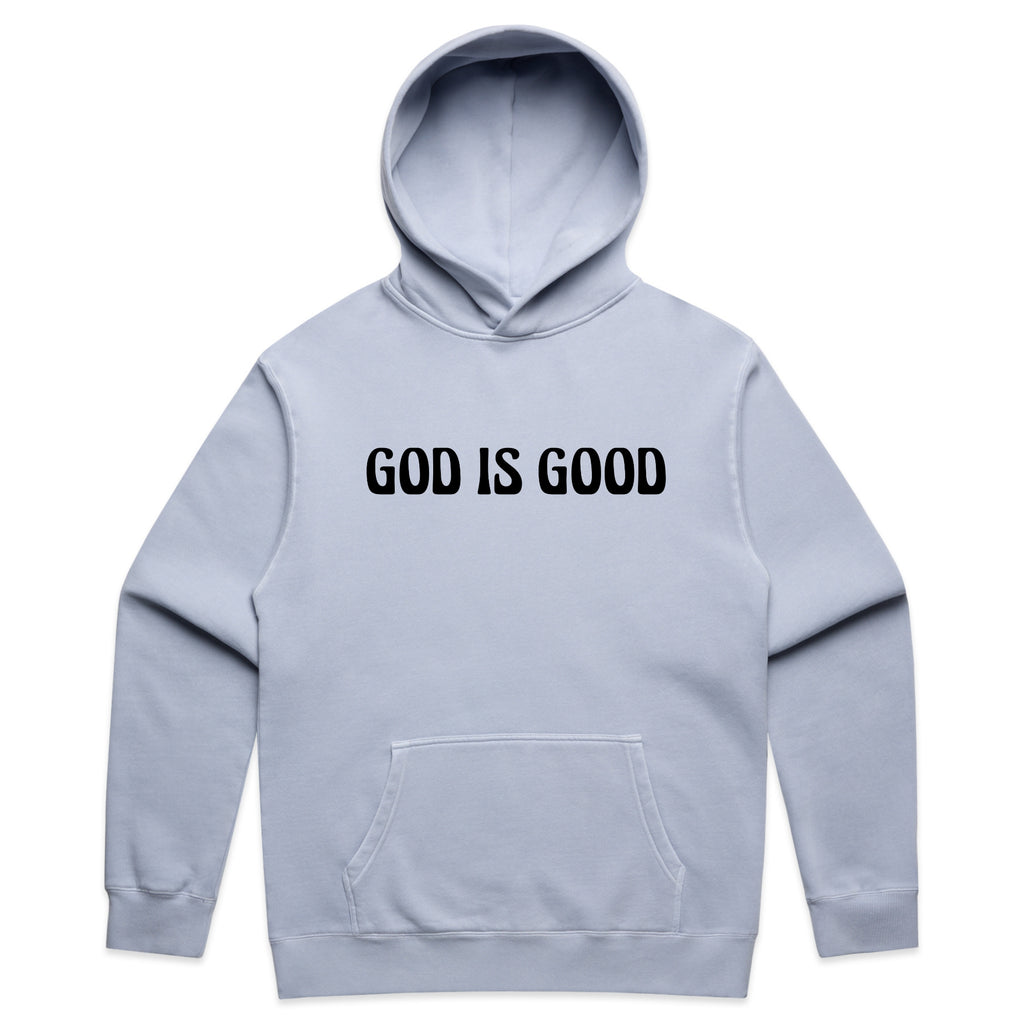 God Is Good Minimalist Text Graphic with Faith-Based Message – Faded Hoodie