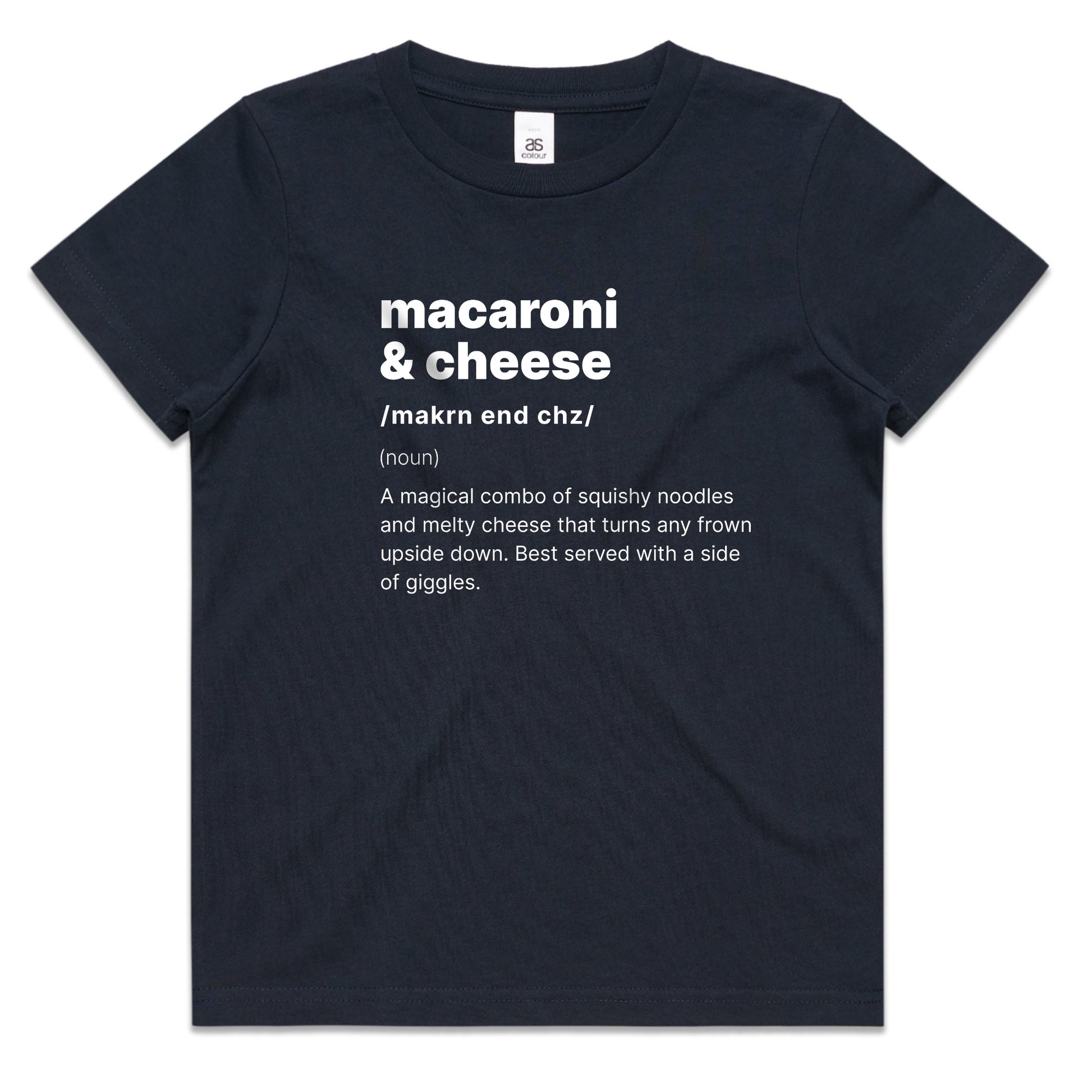Macaroni & Cheese Definition Kids T-Shirt – Funny Foodie Toddler Tee with Whimsical Text