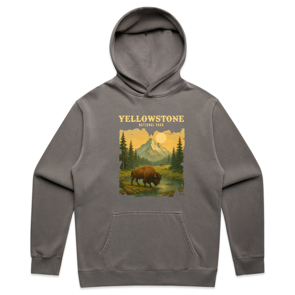 Retro Graphic with Yellowstone National Park Text – Faded Hoodie