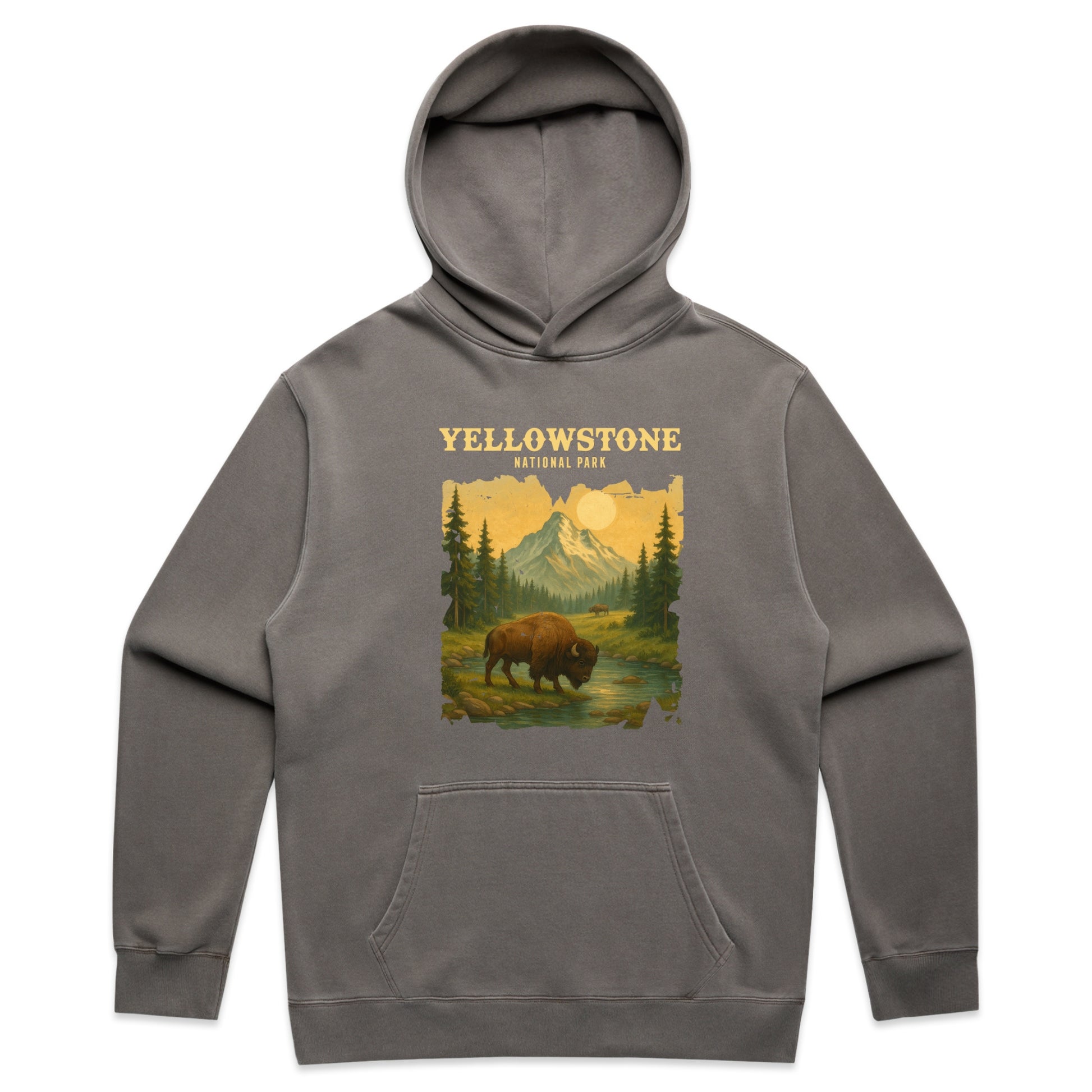 Retro Graphic with Yellowstone National Park Text – Faded Hoodie
