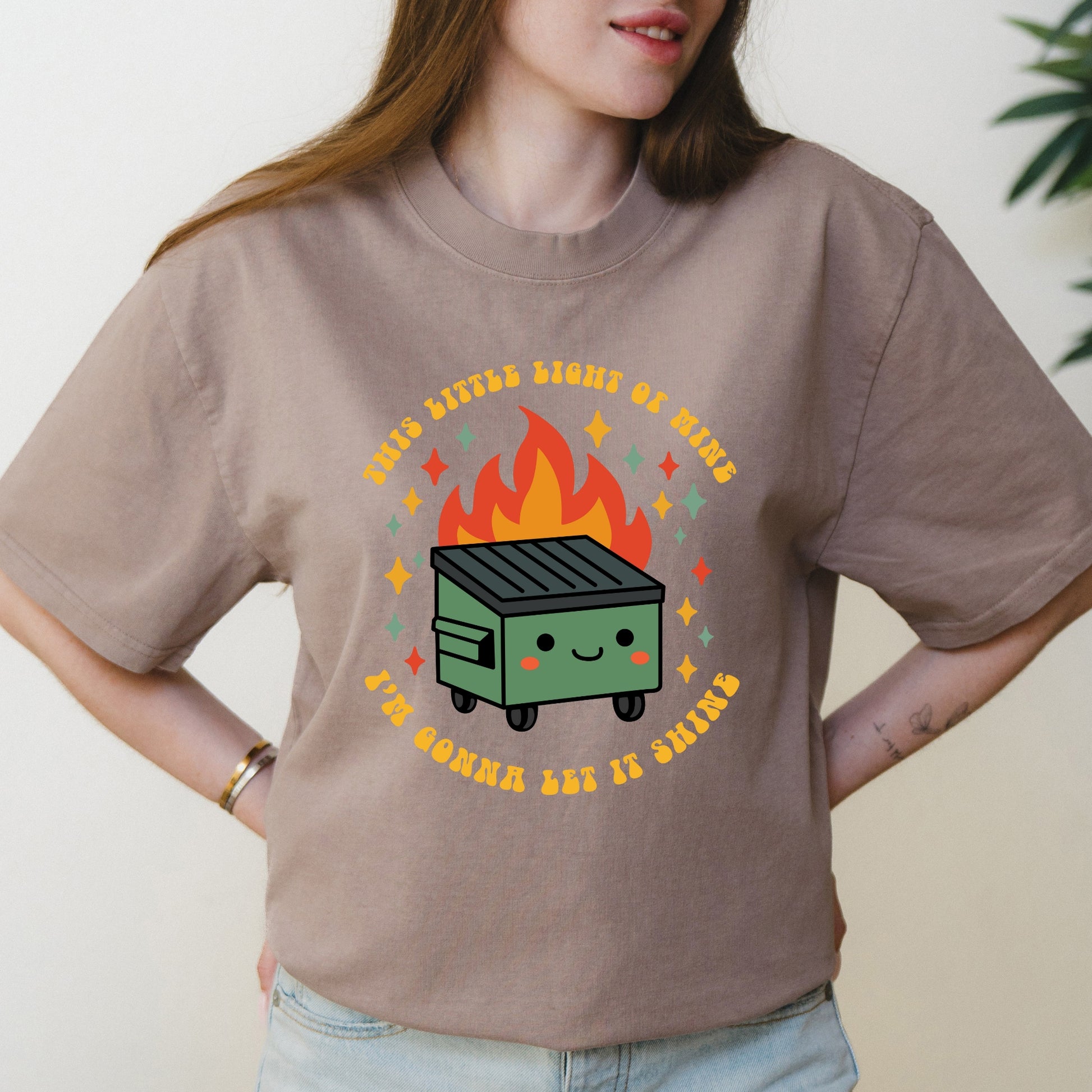 Emotional Dumpster Fire Graphic with This Little Light of Mine Text – Oversized Vintage Shirt