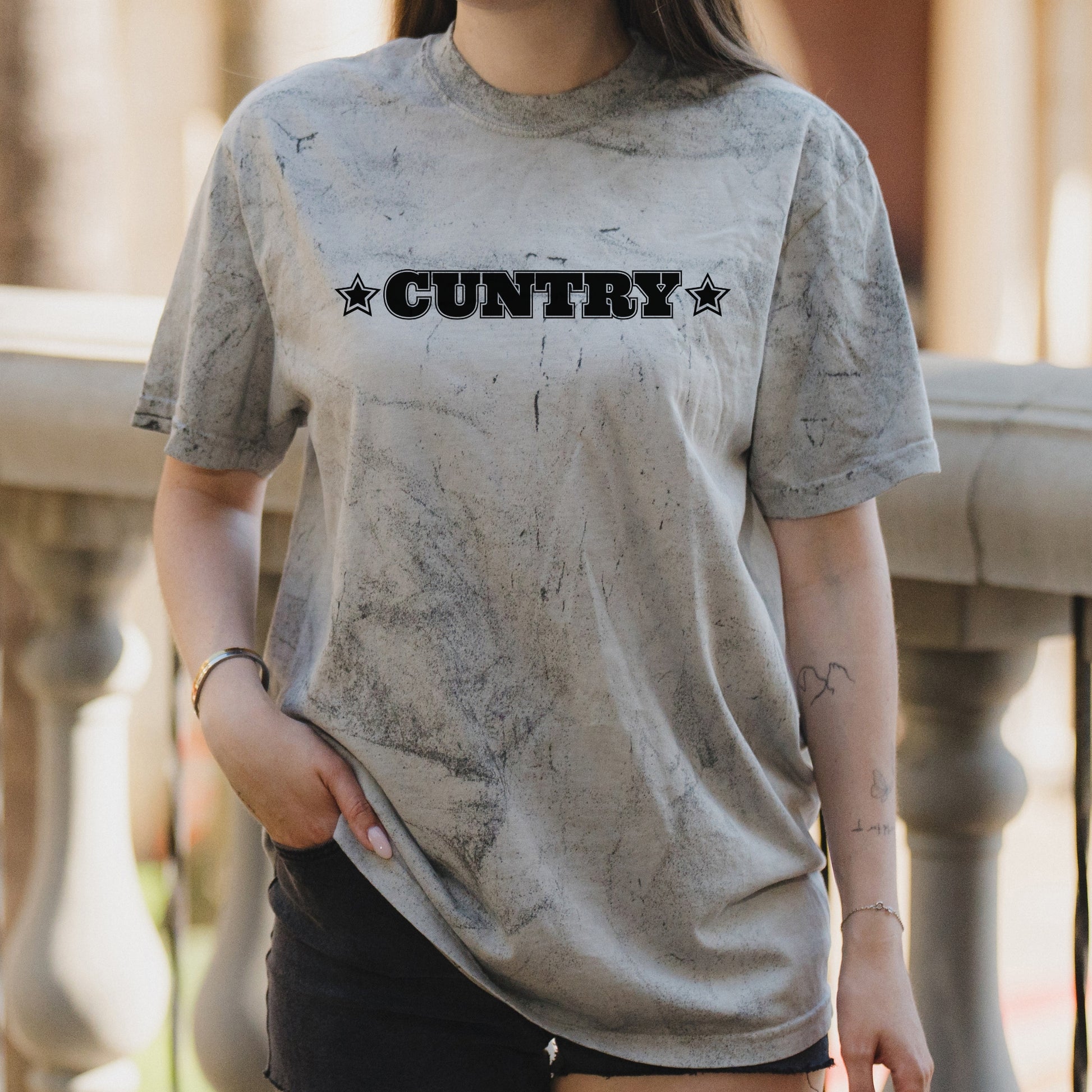 Cuntry Bold Western Graphic with Star Accents and Cowgirl Attitude – Vintage Colorblast Shirt