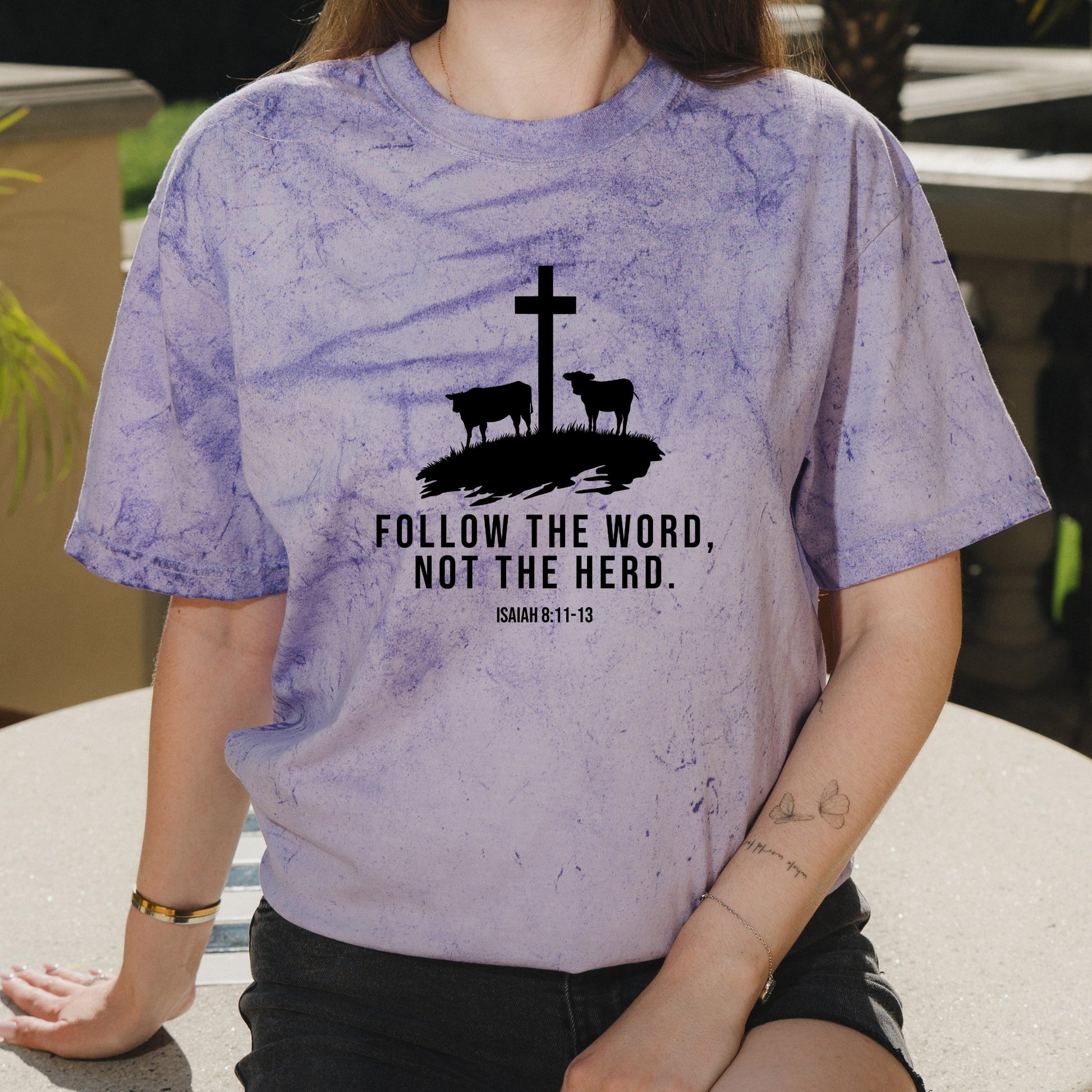 Follow the Word Not the Herd Graphic with Christian Country Message – Vintage Colorblast Shirt