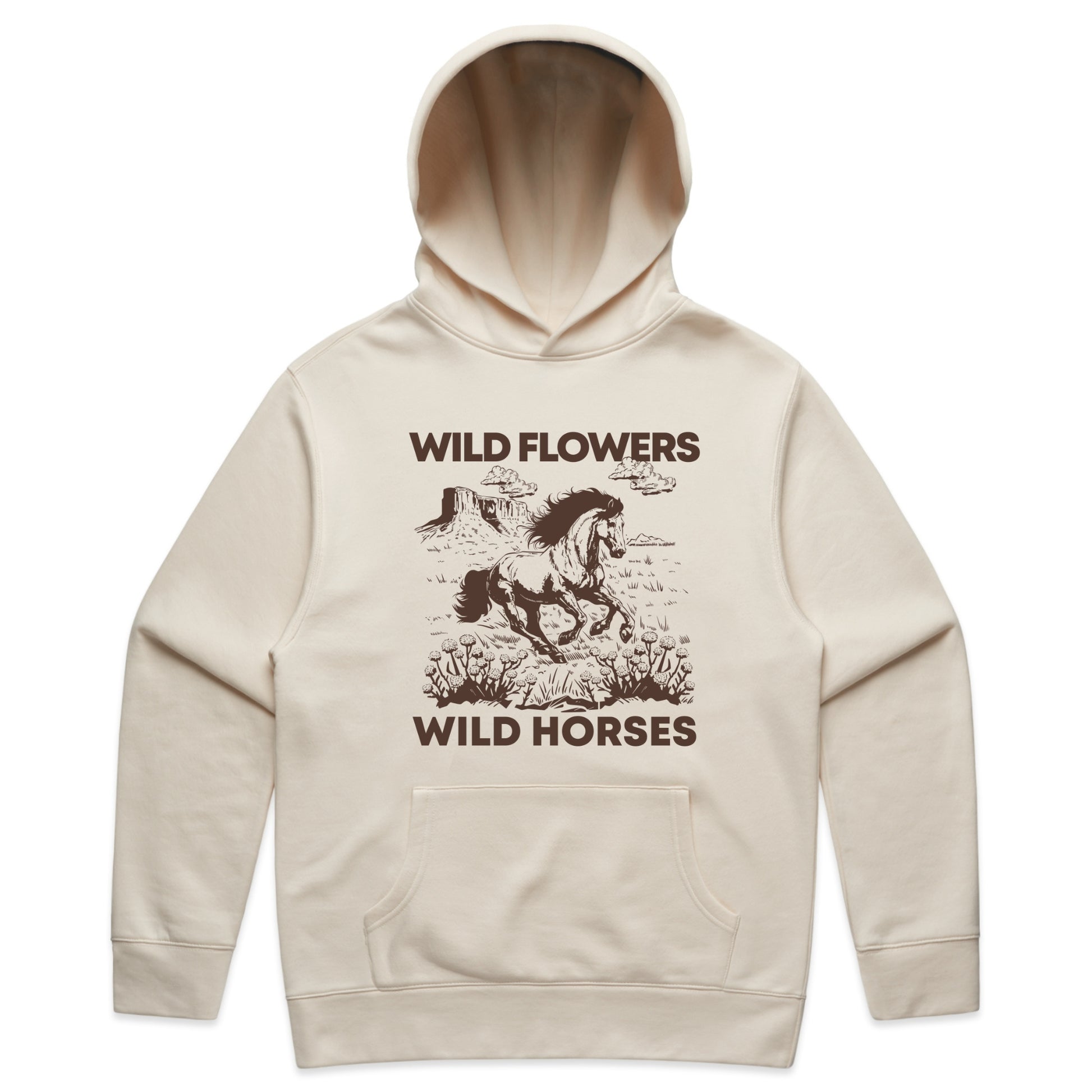Wild Horses and Wildflowers Graphic with Western Aesthetic  – Faded Hoodie